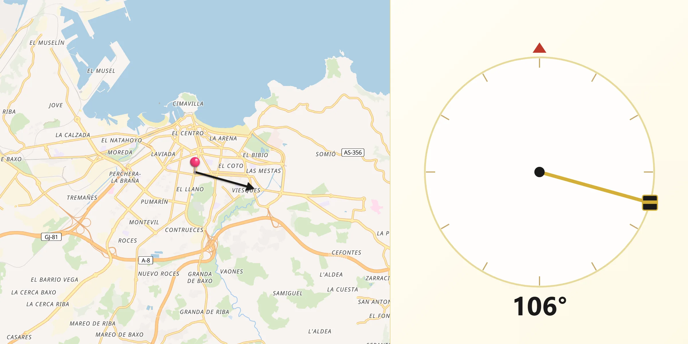 Dirección de la Qibla desde Gijón