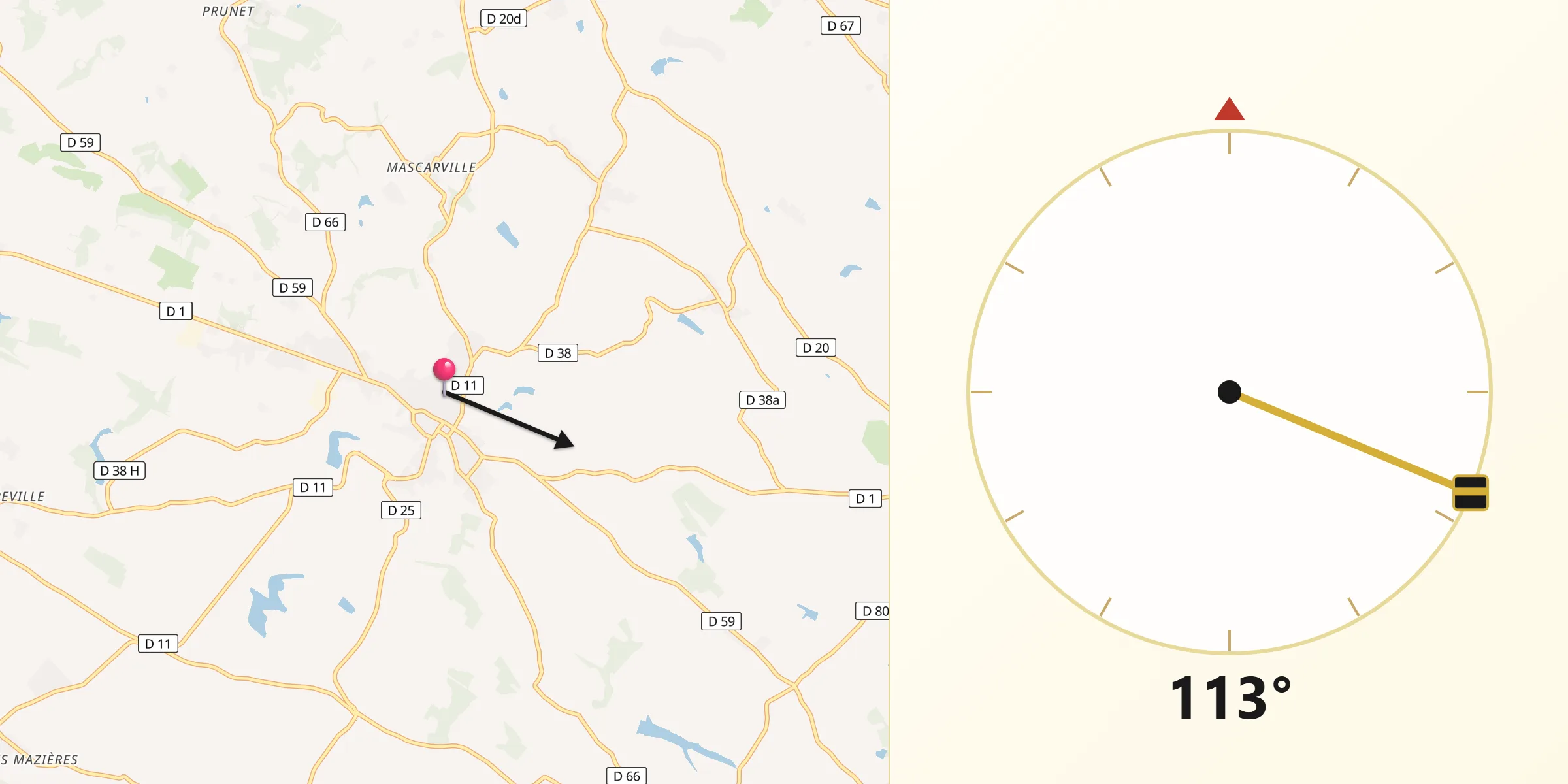 Direction vers la Qibla depuis Caraman