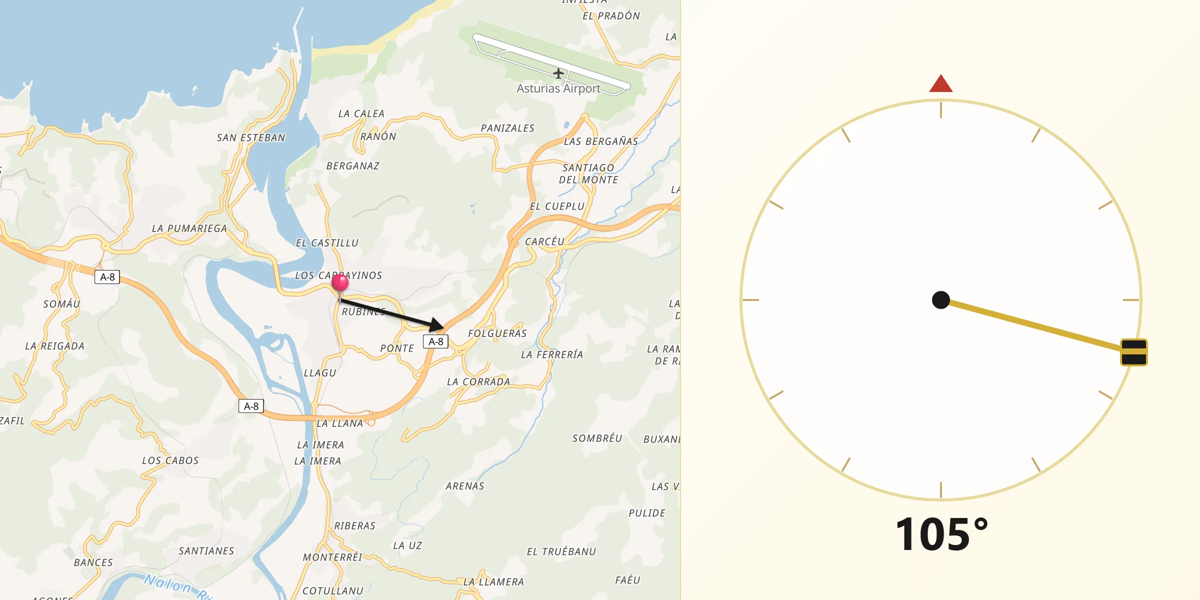 Dirección de la Qibla desde Soto del Barco