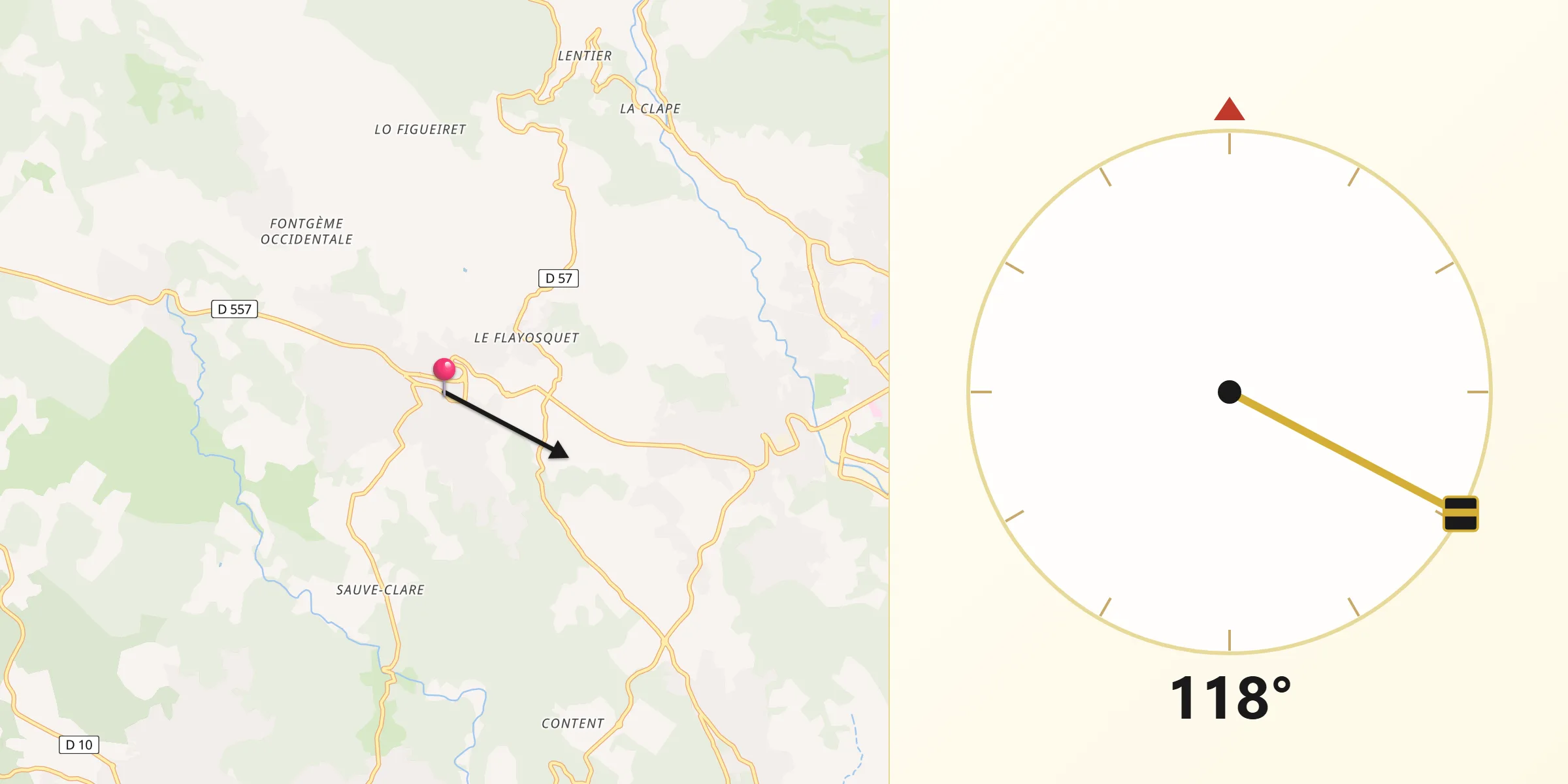 Direction vers la Qibla depuis Flayosc