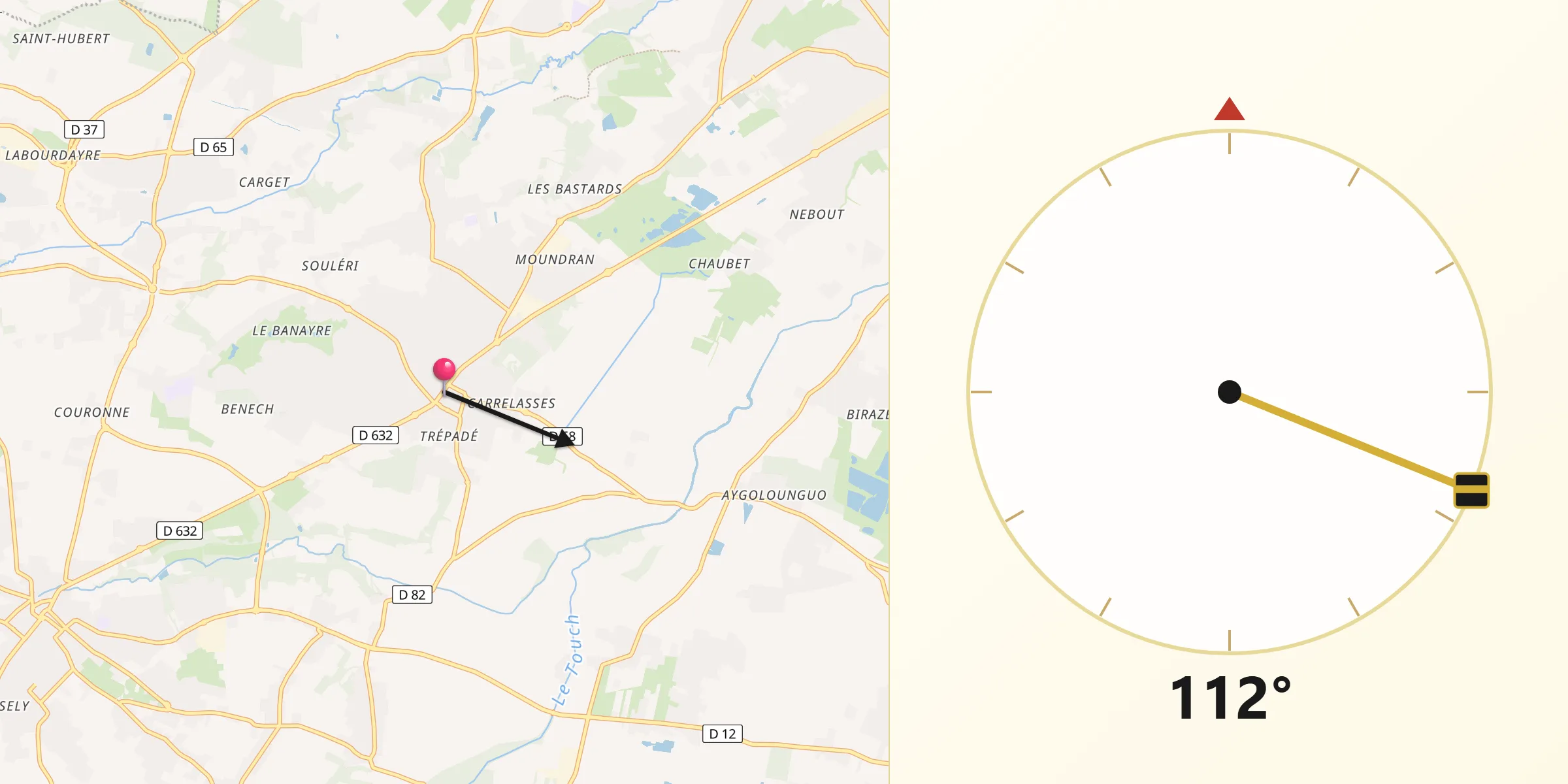 Direction vers la Qibla depuis Fonsorbes