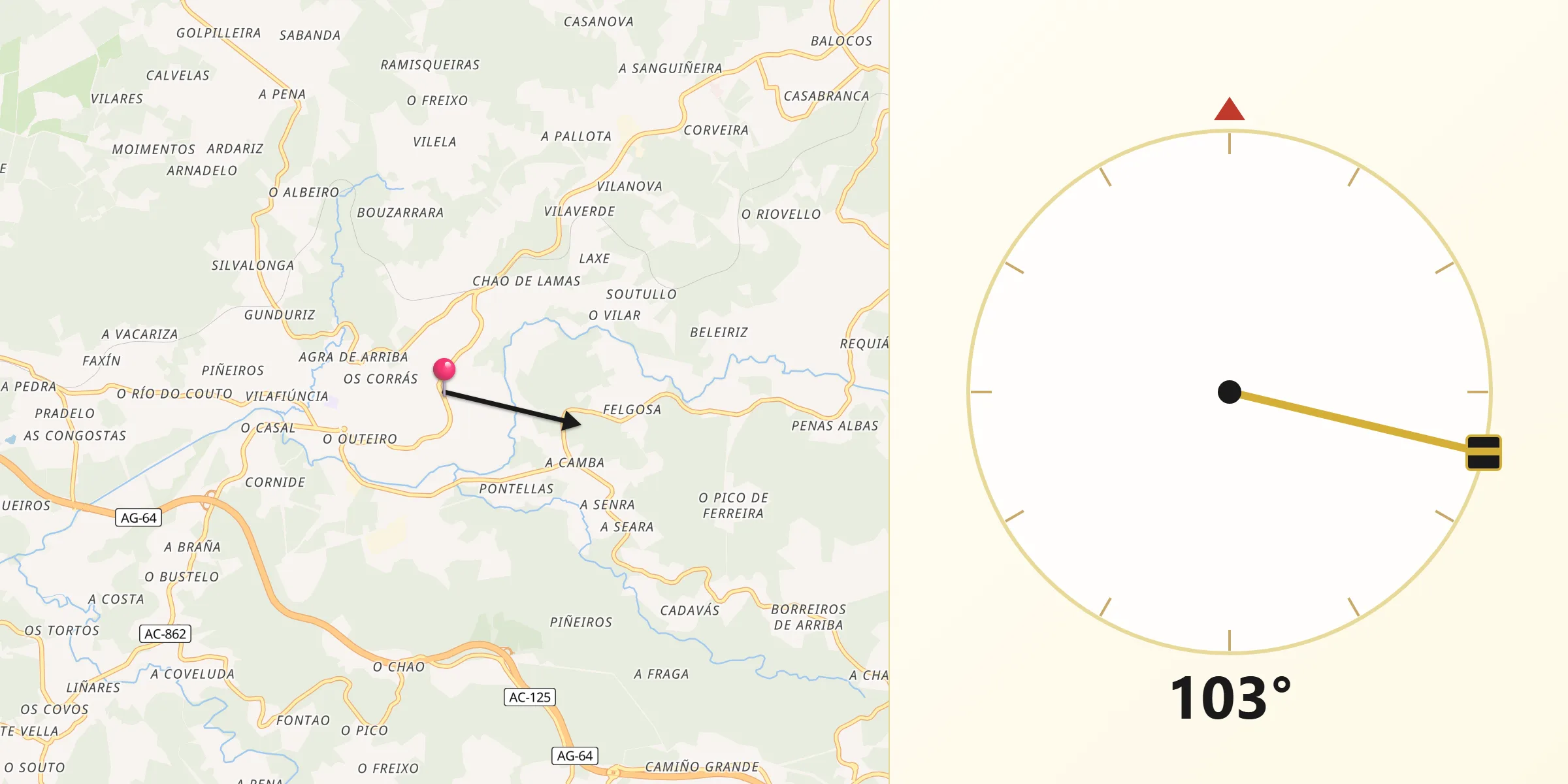 Dirección de la Qibla desde San Sadurniño