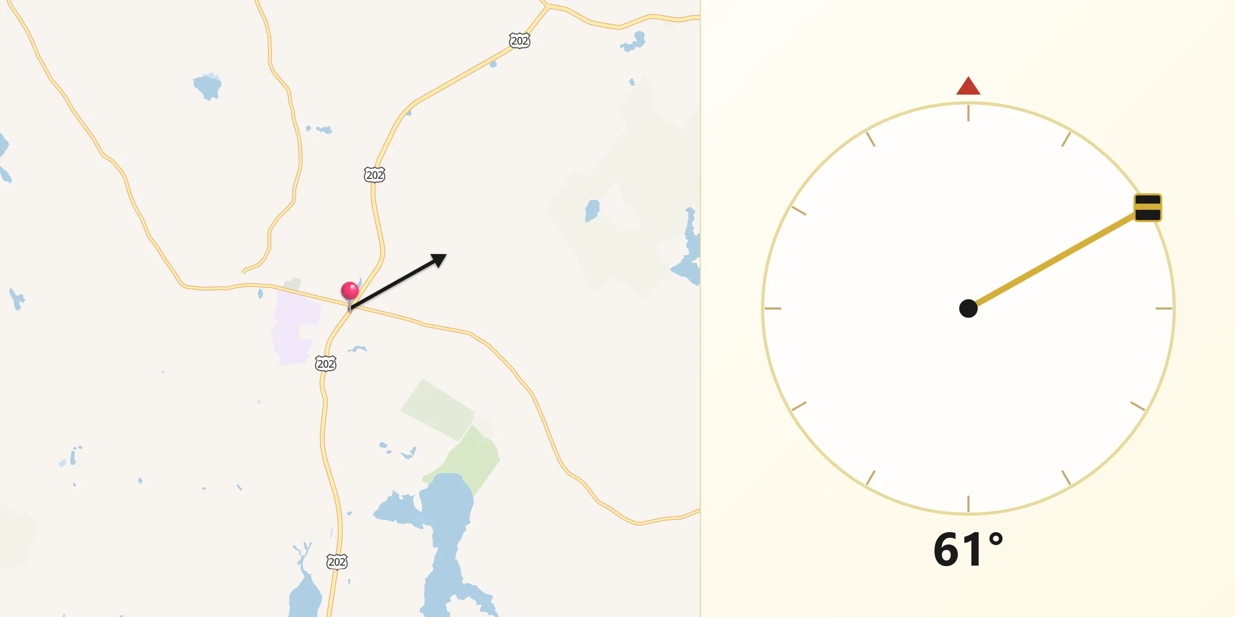 Qibla Direction from Waterboro