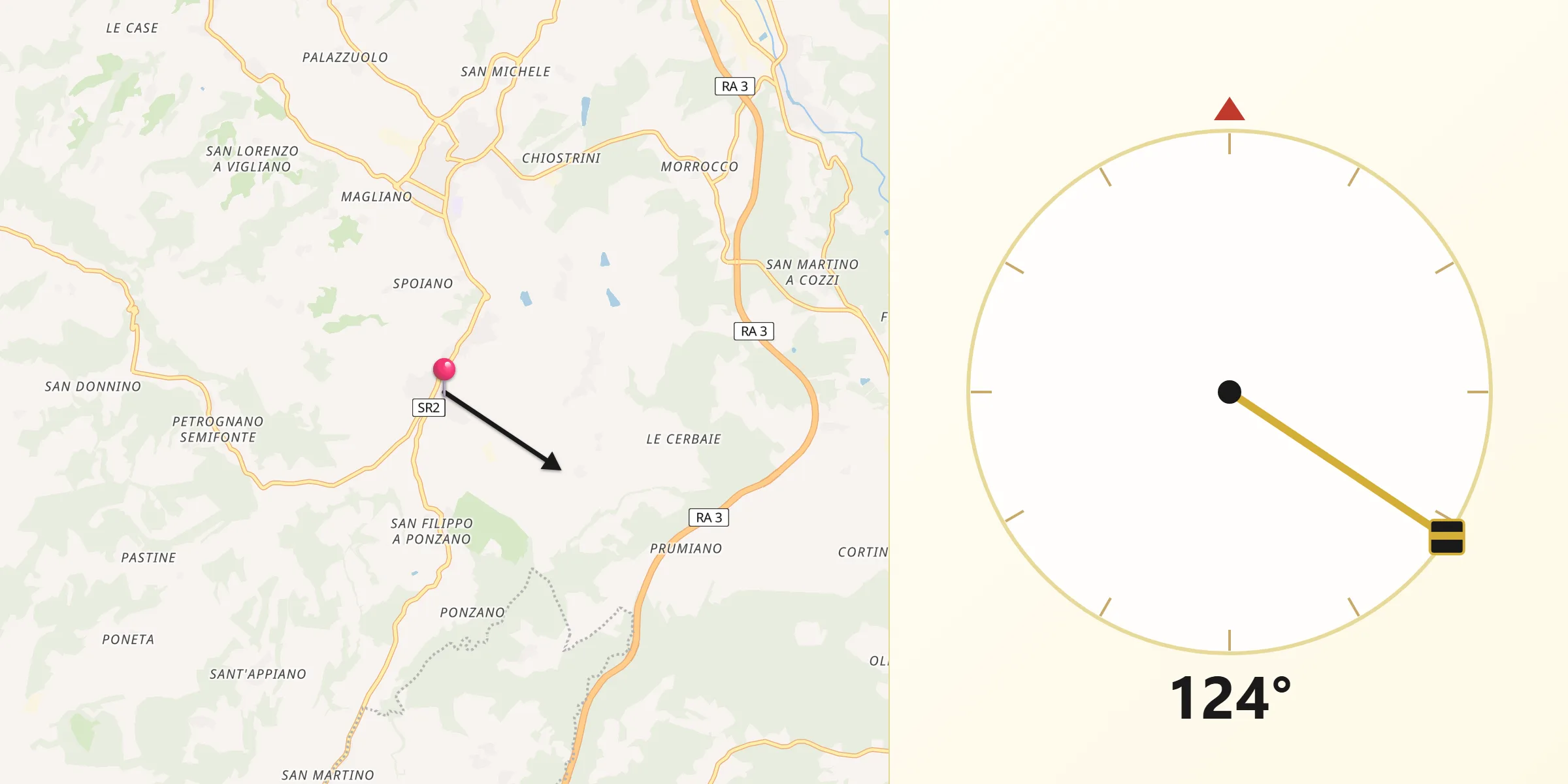 Direzione della Qibla da Barberino Val d'Elsa