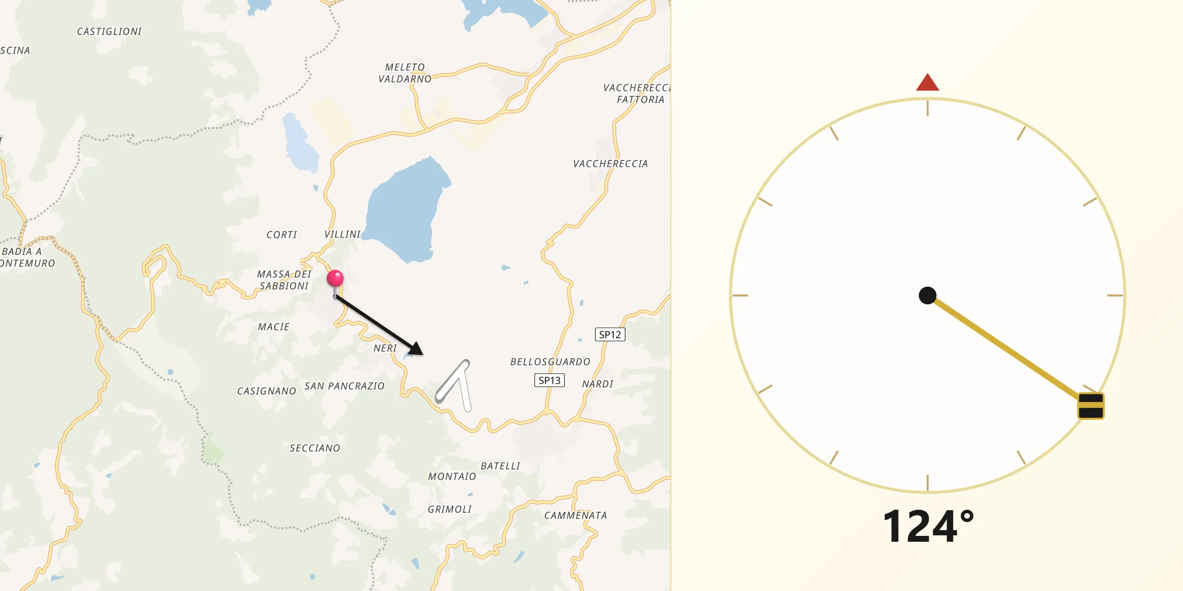 Direzione della Qibla da Castelnuovo dei Sabbioni