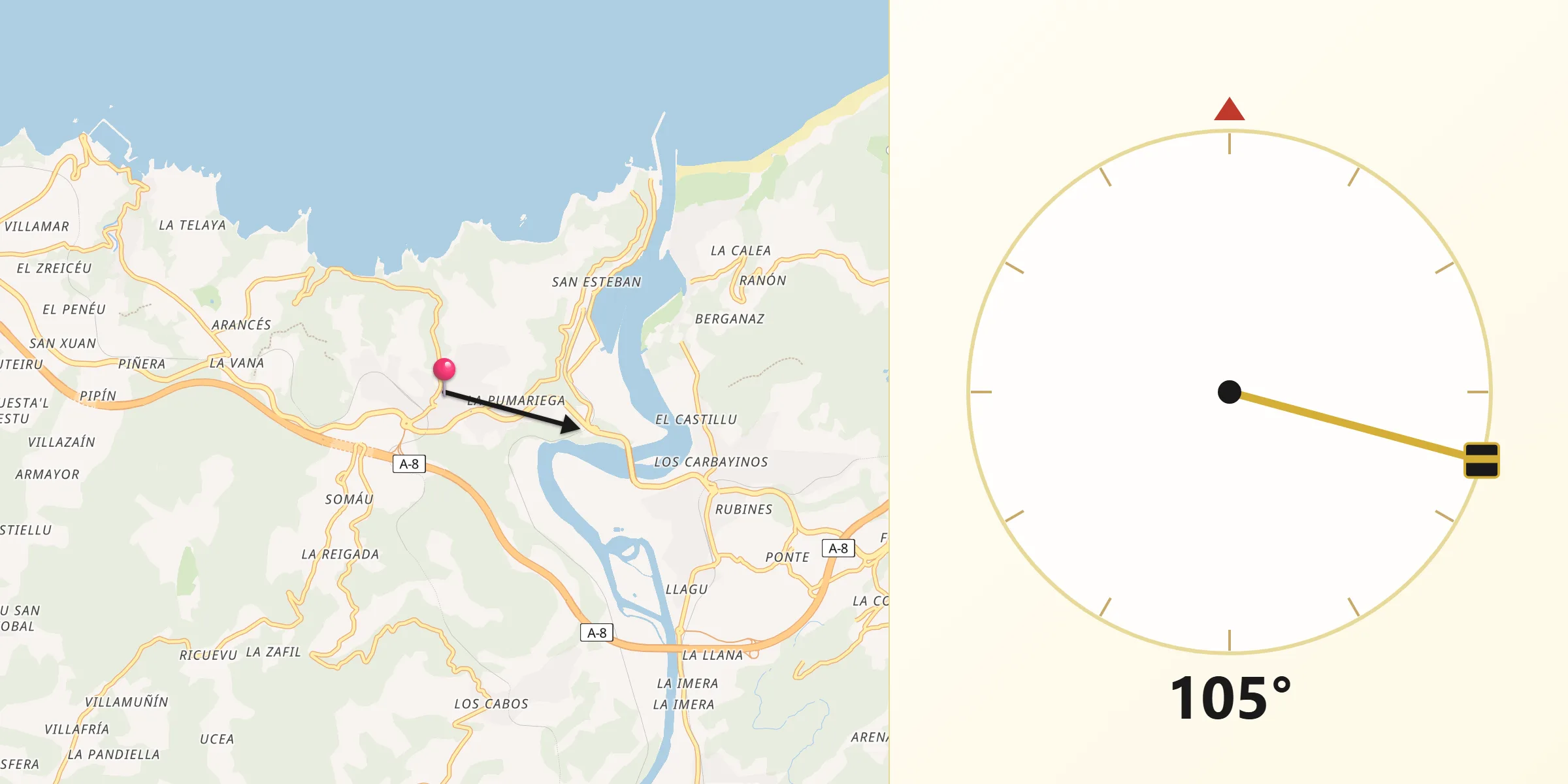 Dirección de la Qibla desde Muros de Nalón
