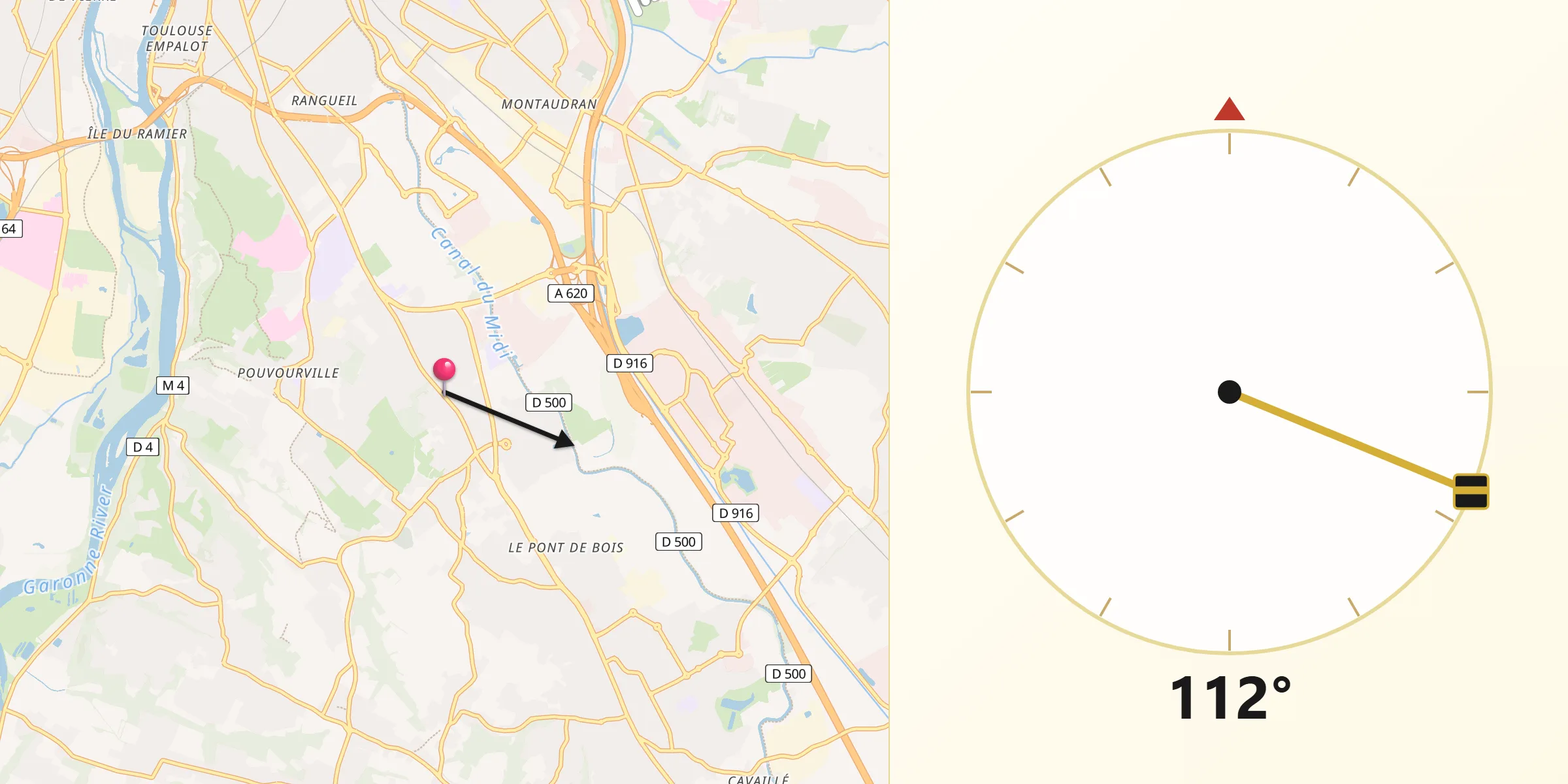 Direction vers la Qibla depuis Ramonville-Saint-Agne