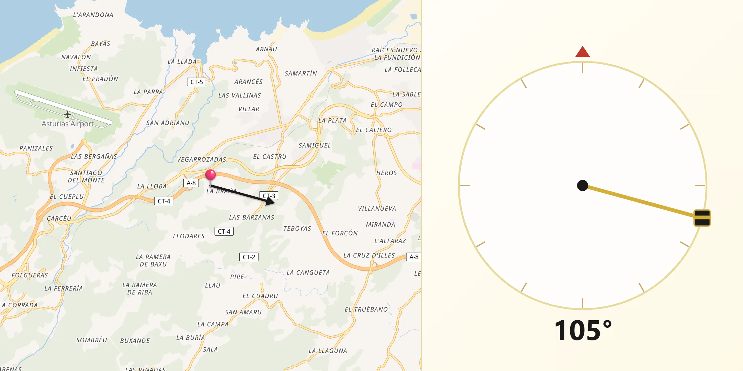 Dirección de la Qibla desde Castrillón