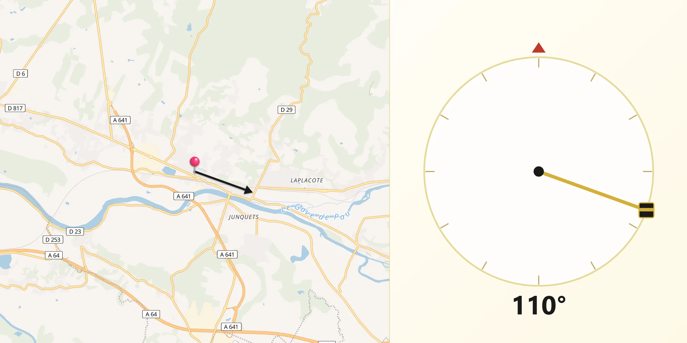 Direction vers la Qibla depuis Peyrehorade
