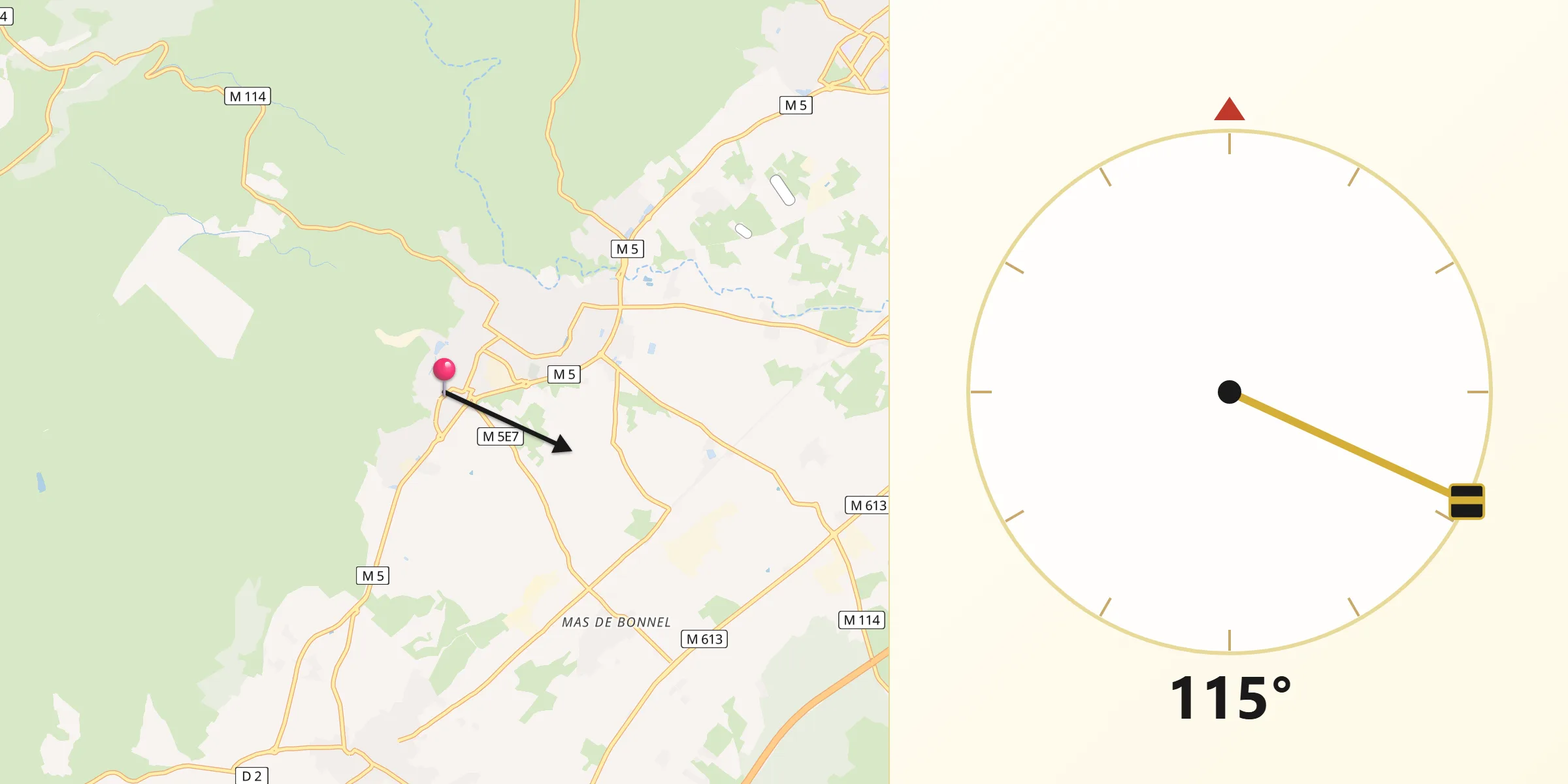Direction vers la Qibla depuis Cournonsec