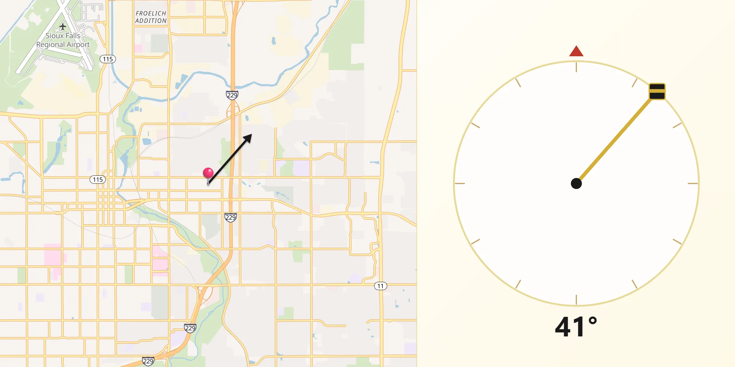 Qibla Direction from Sioux Falls