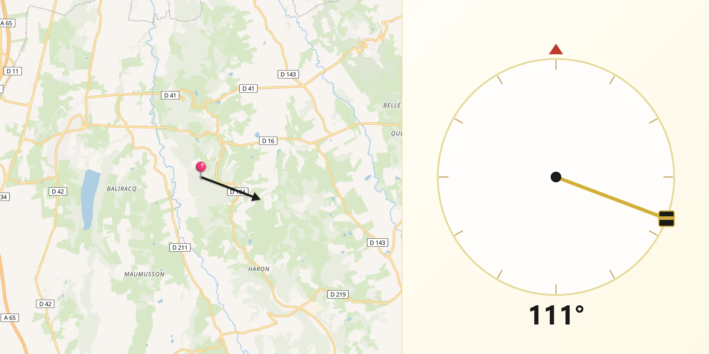 Direction vers la Qibla depuis Sainte-Marie-de-Gosse
