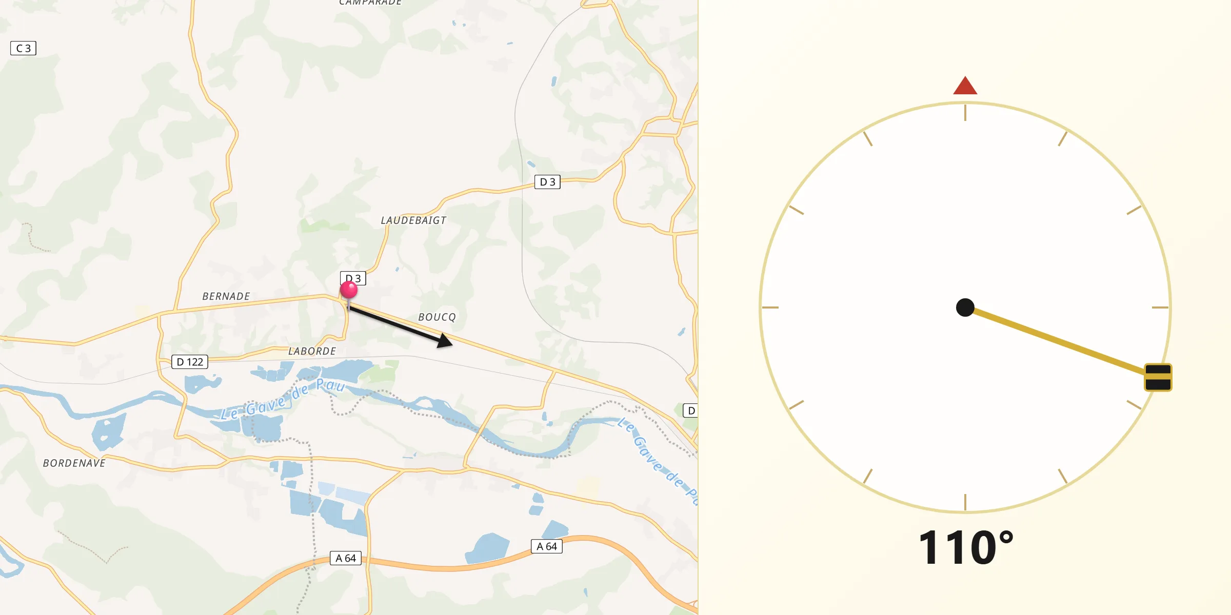 Direction vers la Qibla depuis Labatut