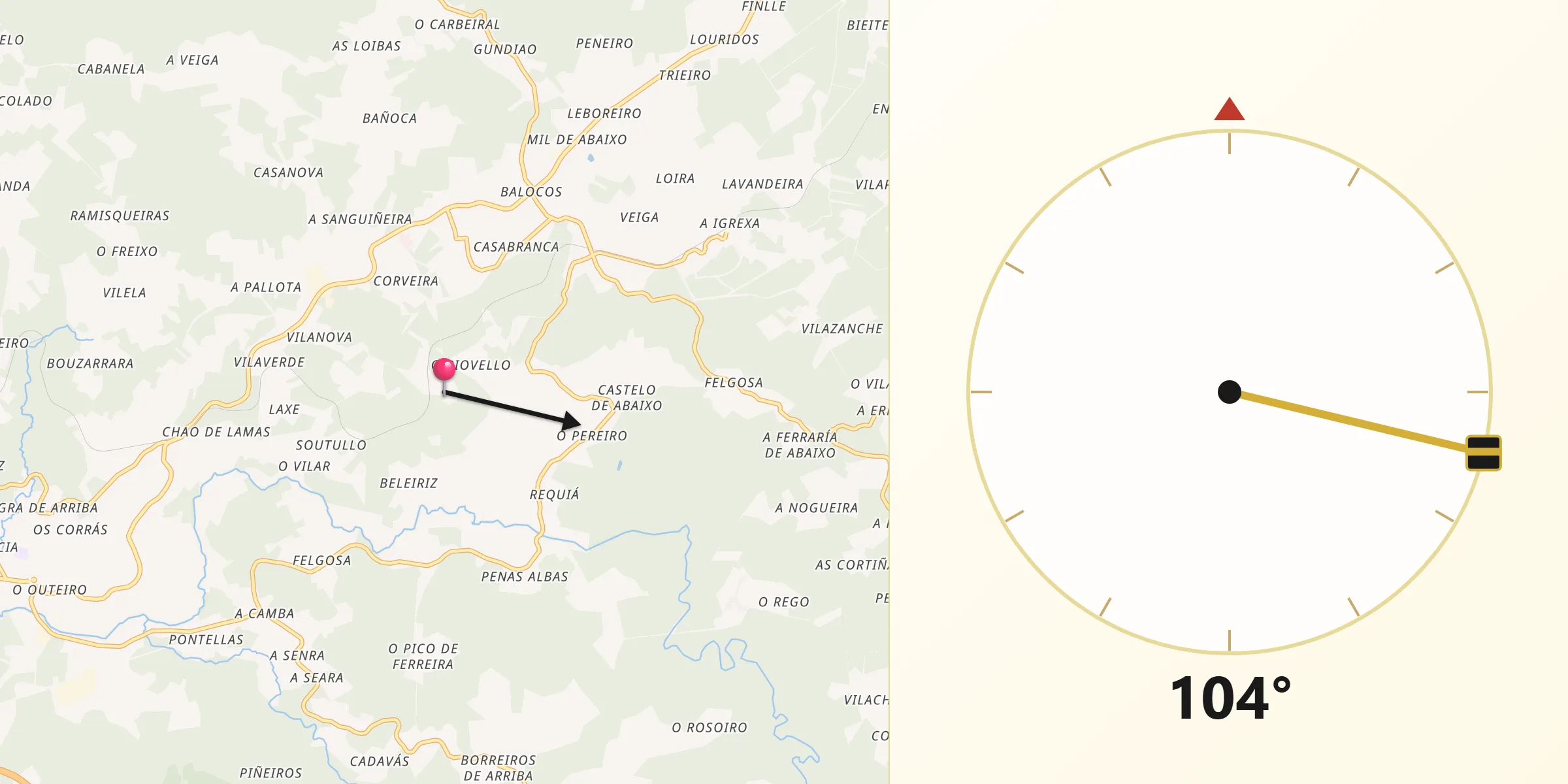 Dirección de la Qibla desde Moeche