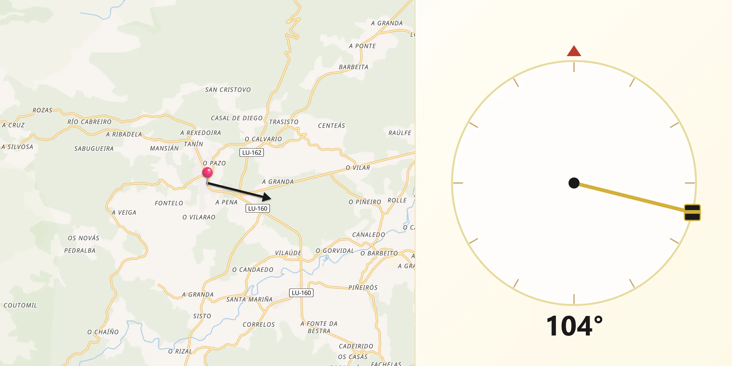 Dirección de la Qibla desde Valadouro O