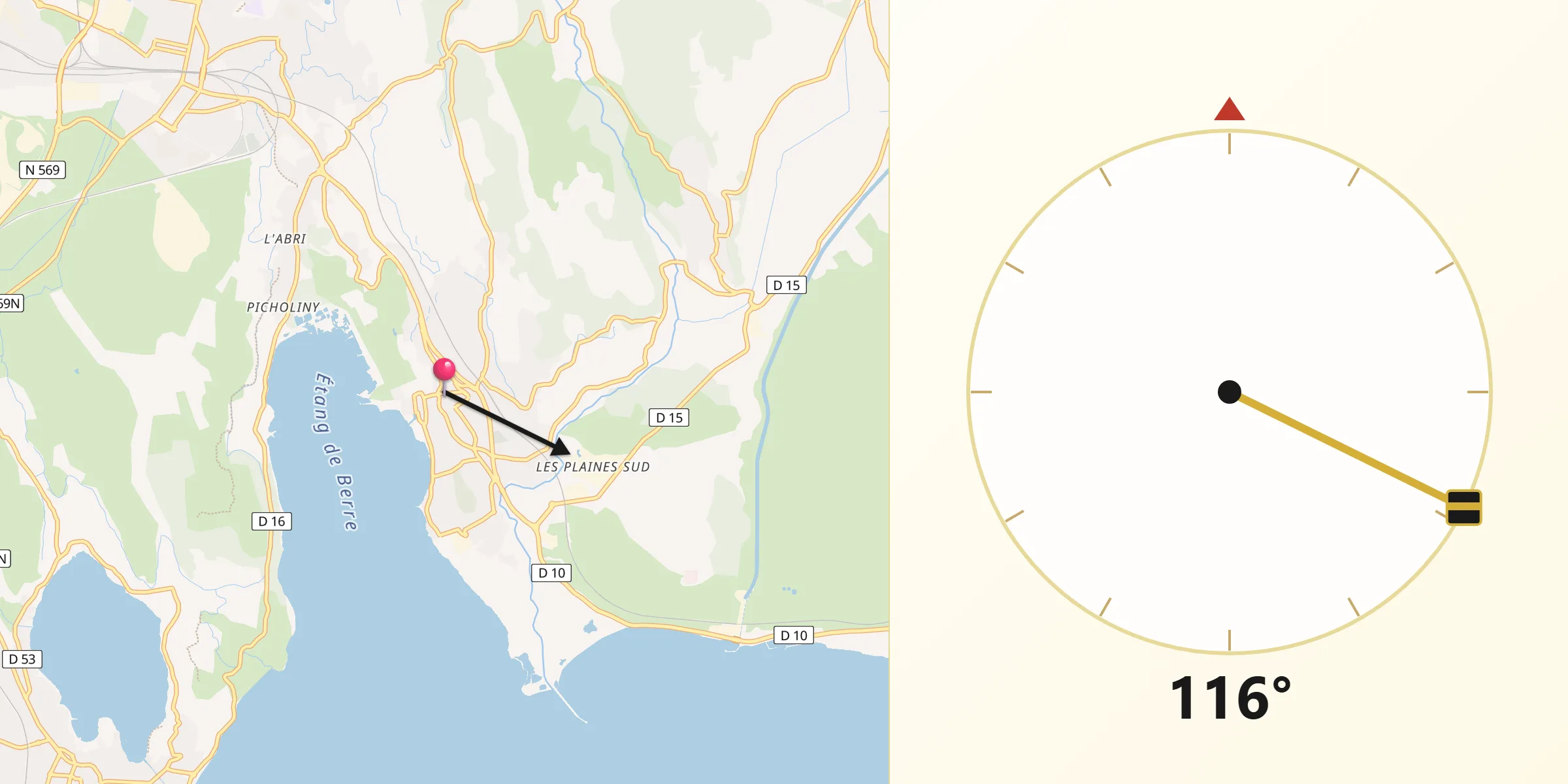 Direction vers la Qibla depuis Saint-Chamas
