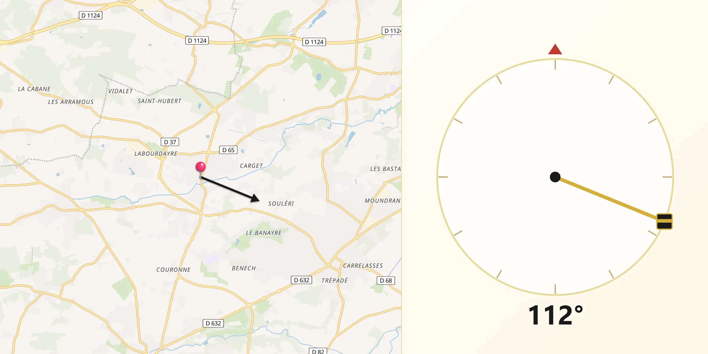 Direction vers la Qibla depuis Fontenilles
