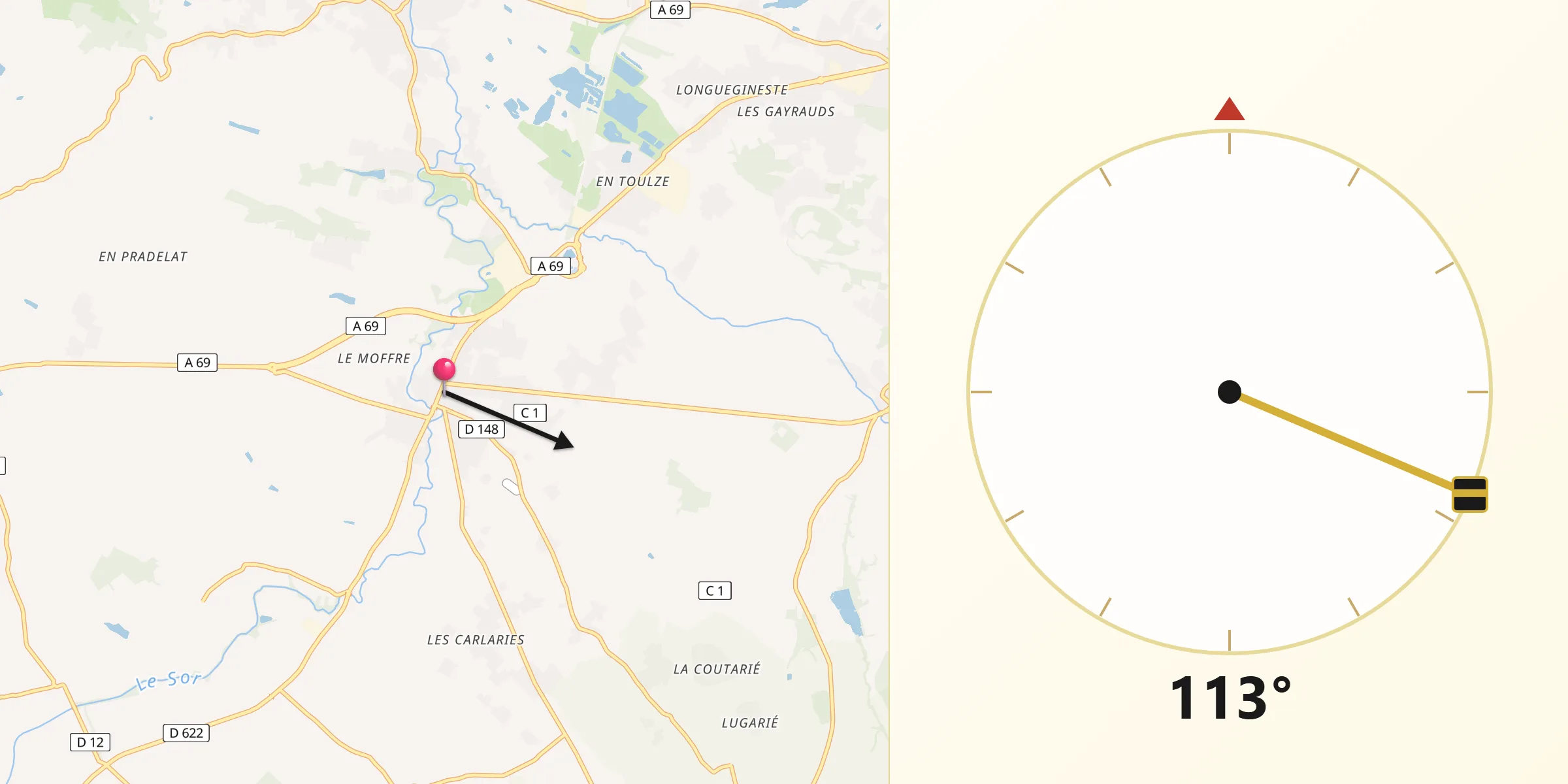 Direction vers la Qibla depuis Soual