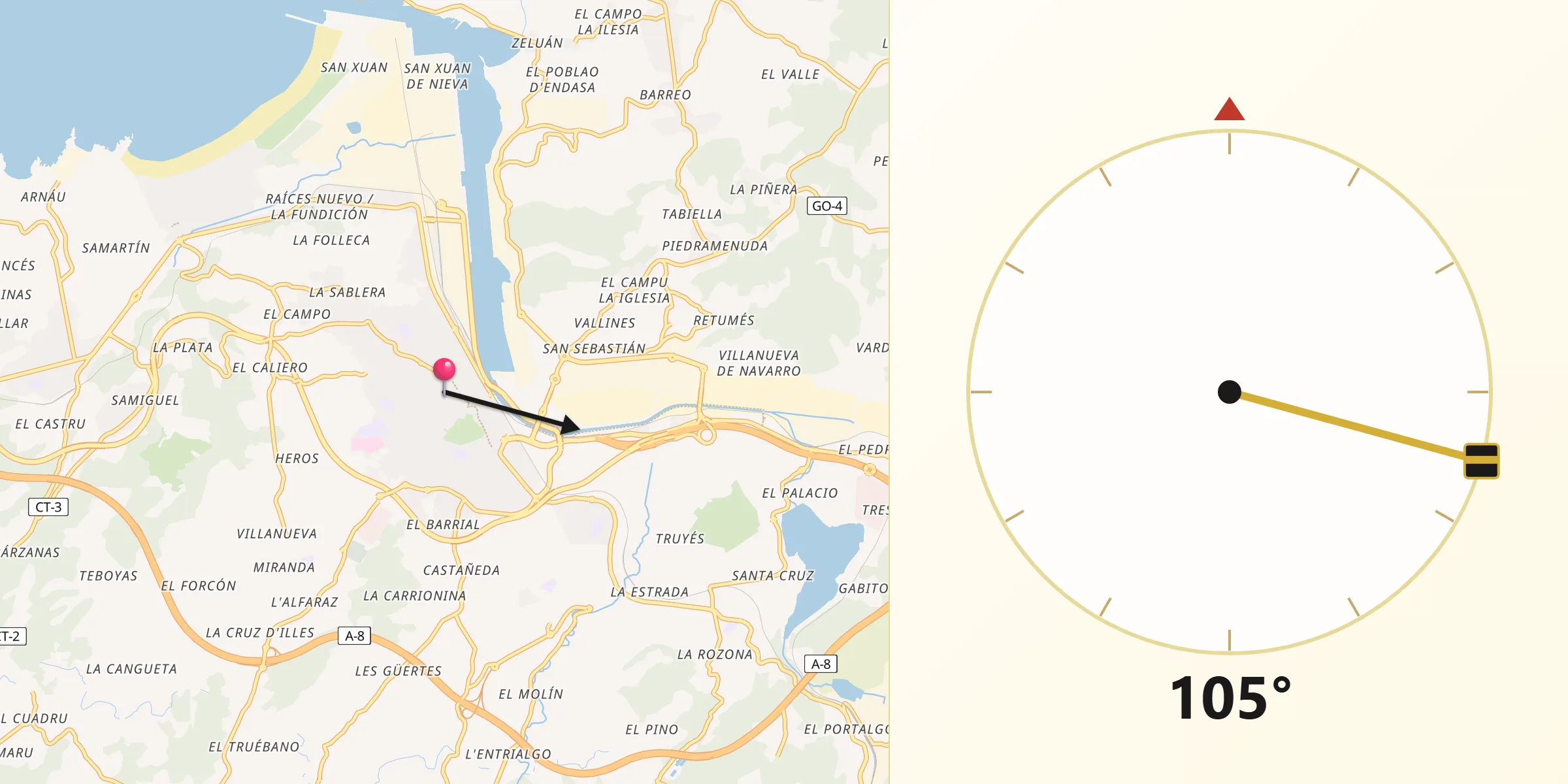 Dirección de la Qibla desde Avilés