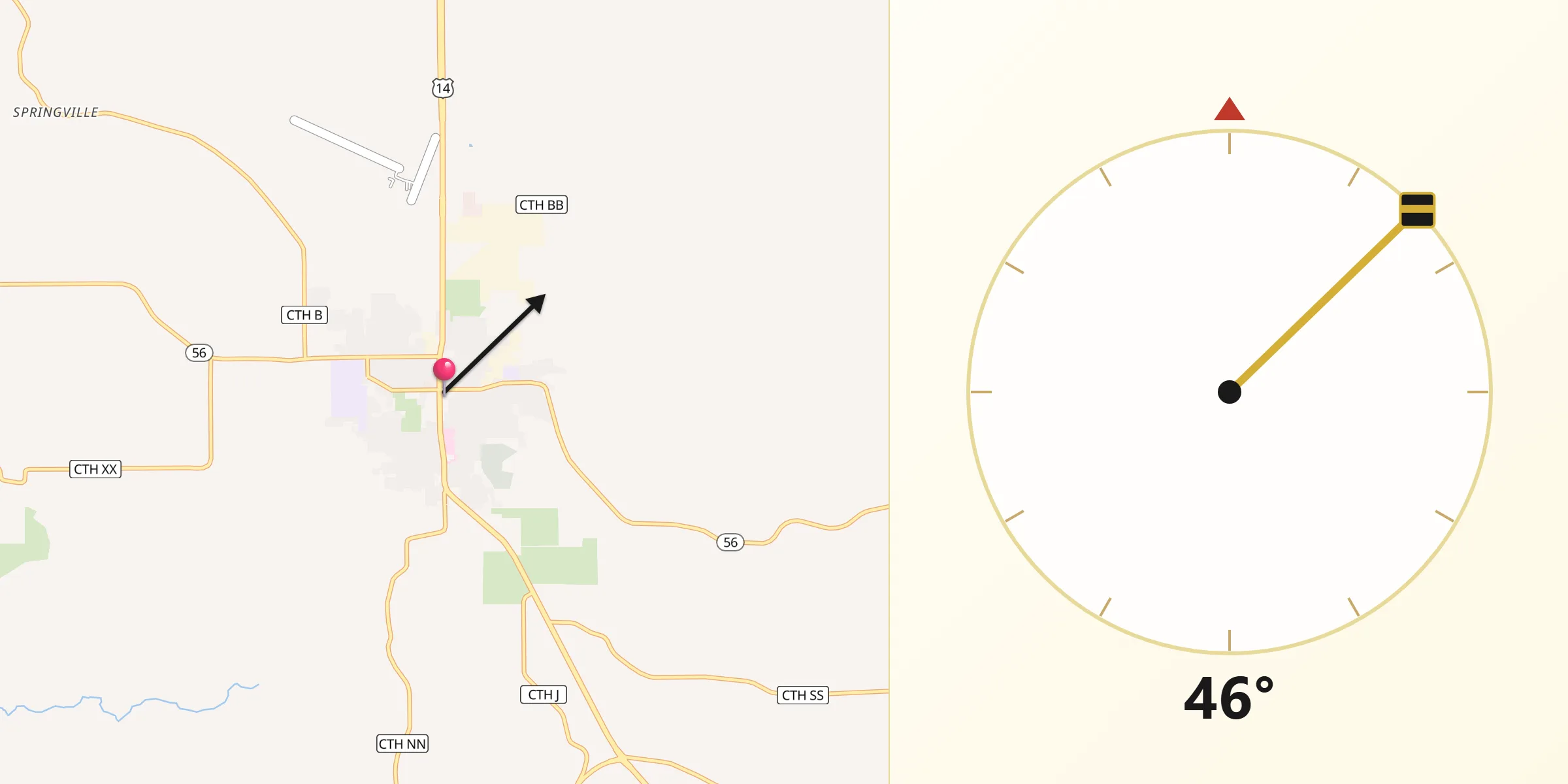 Qibla Direction from Viroqua