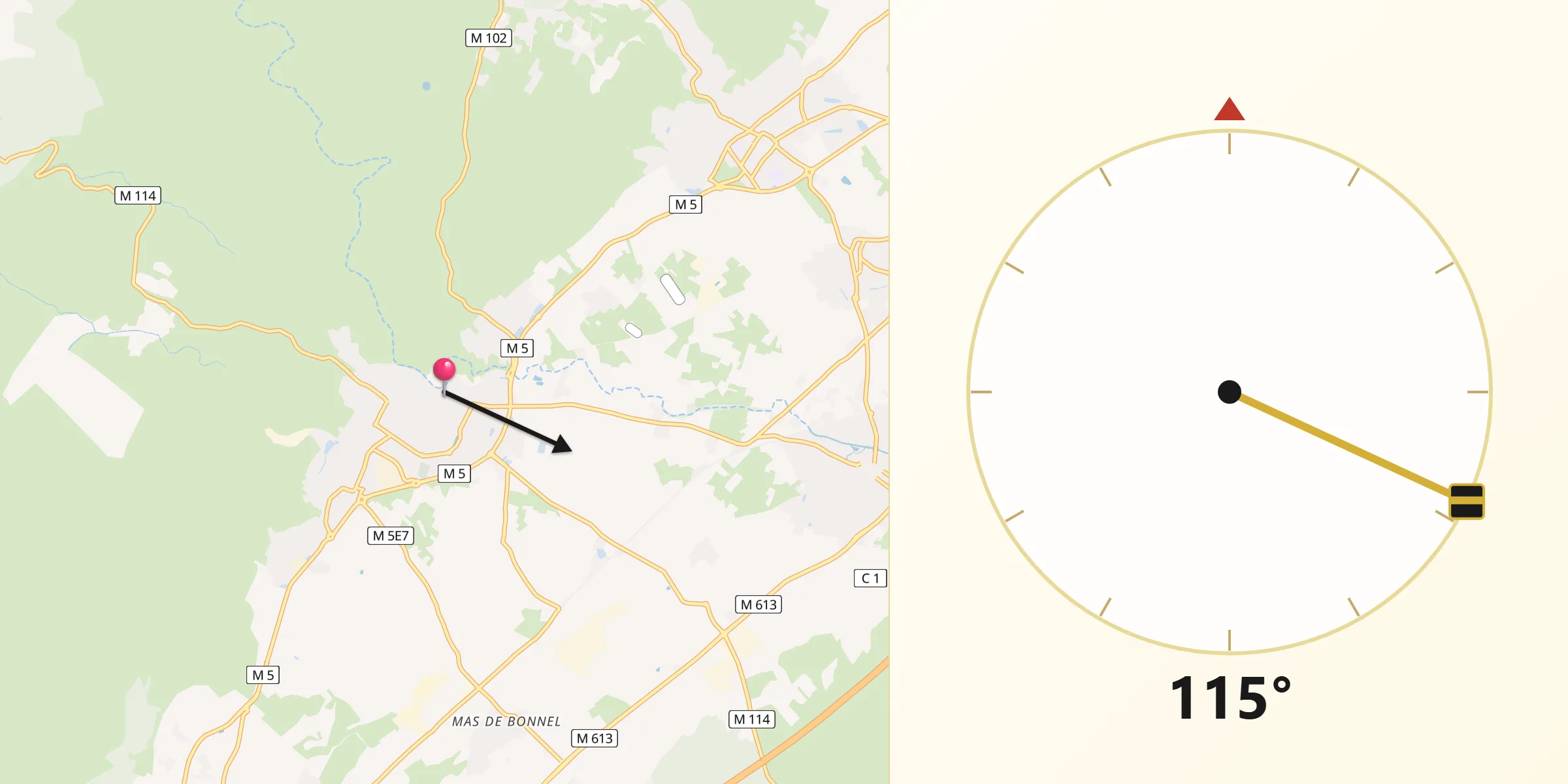 Direction vers la Qibla depuis Cournonterral
