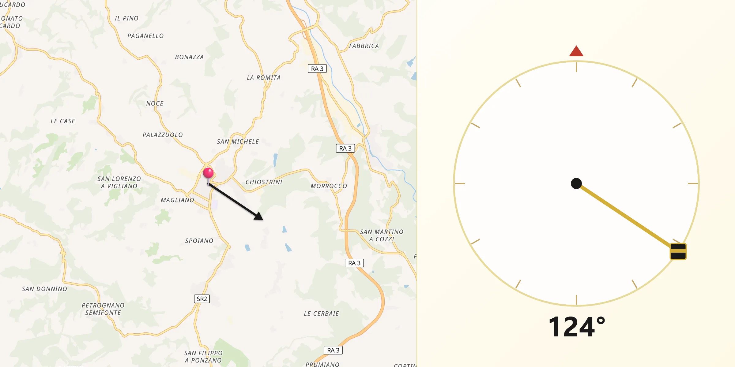 Direzione della Qibla da Tavarnelle Val di Pesa