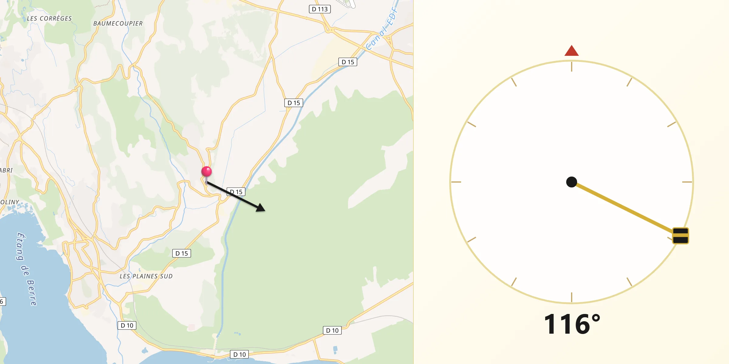 Direction vers la Qibla depuis Cornillon-Confoux