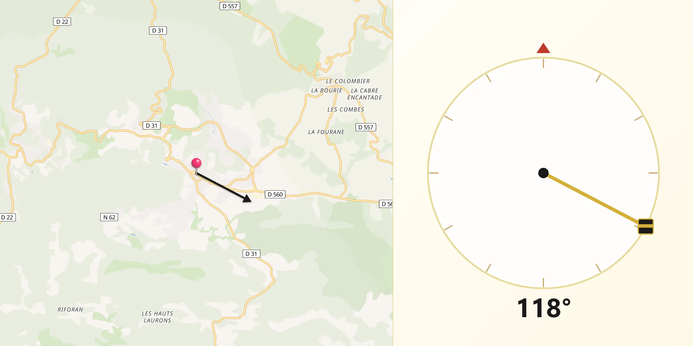 Direction vers la Qibla depuis Salernes