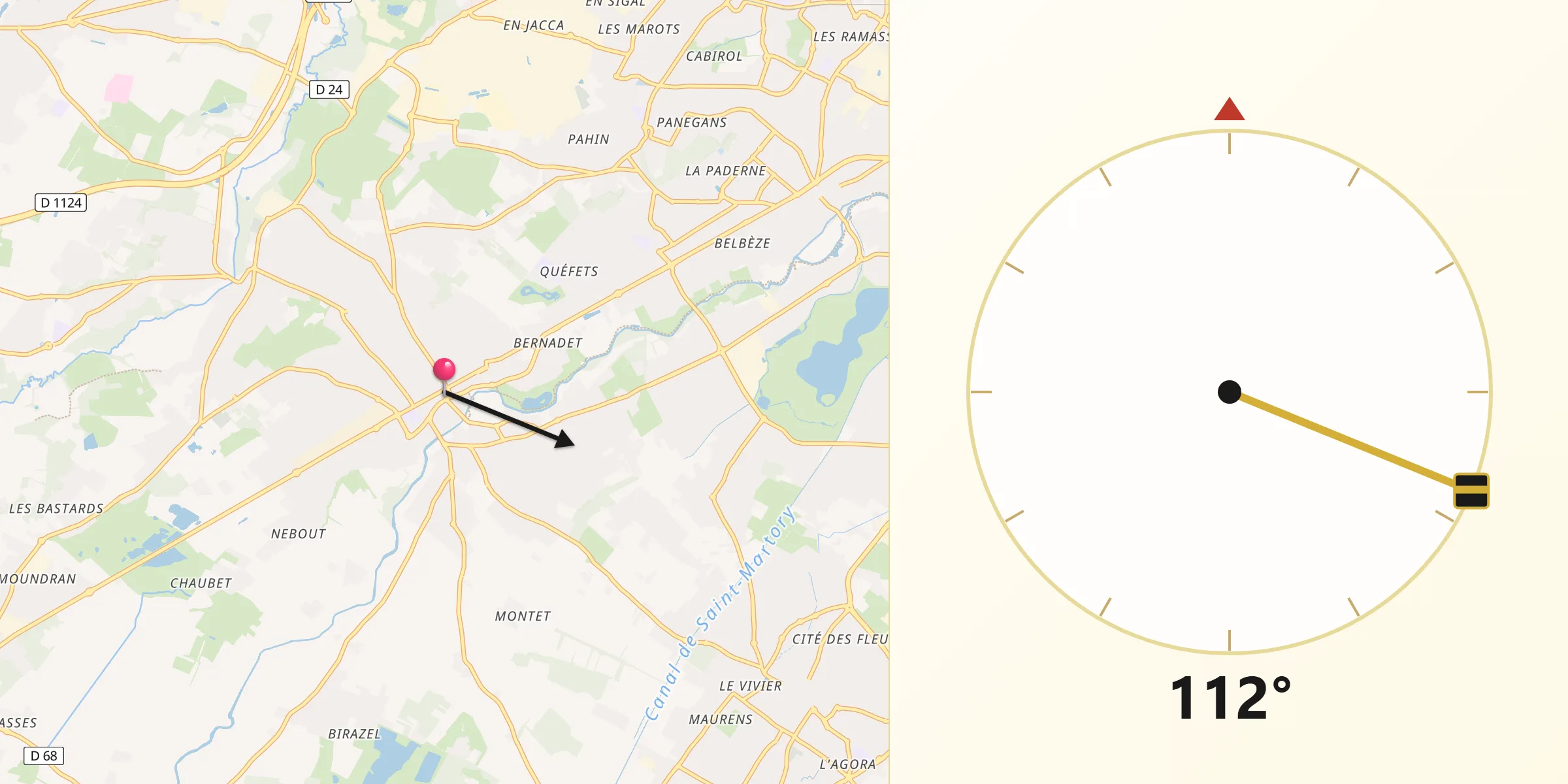 Direction vers la Qibla depuis Plaisance-du-Touch