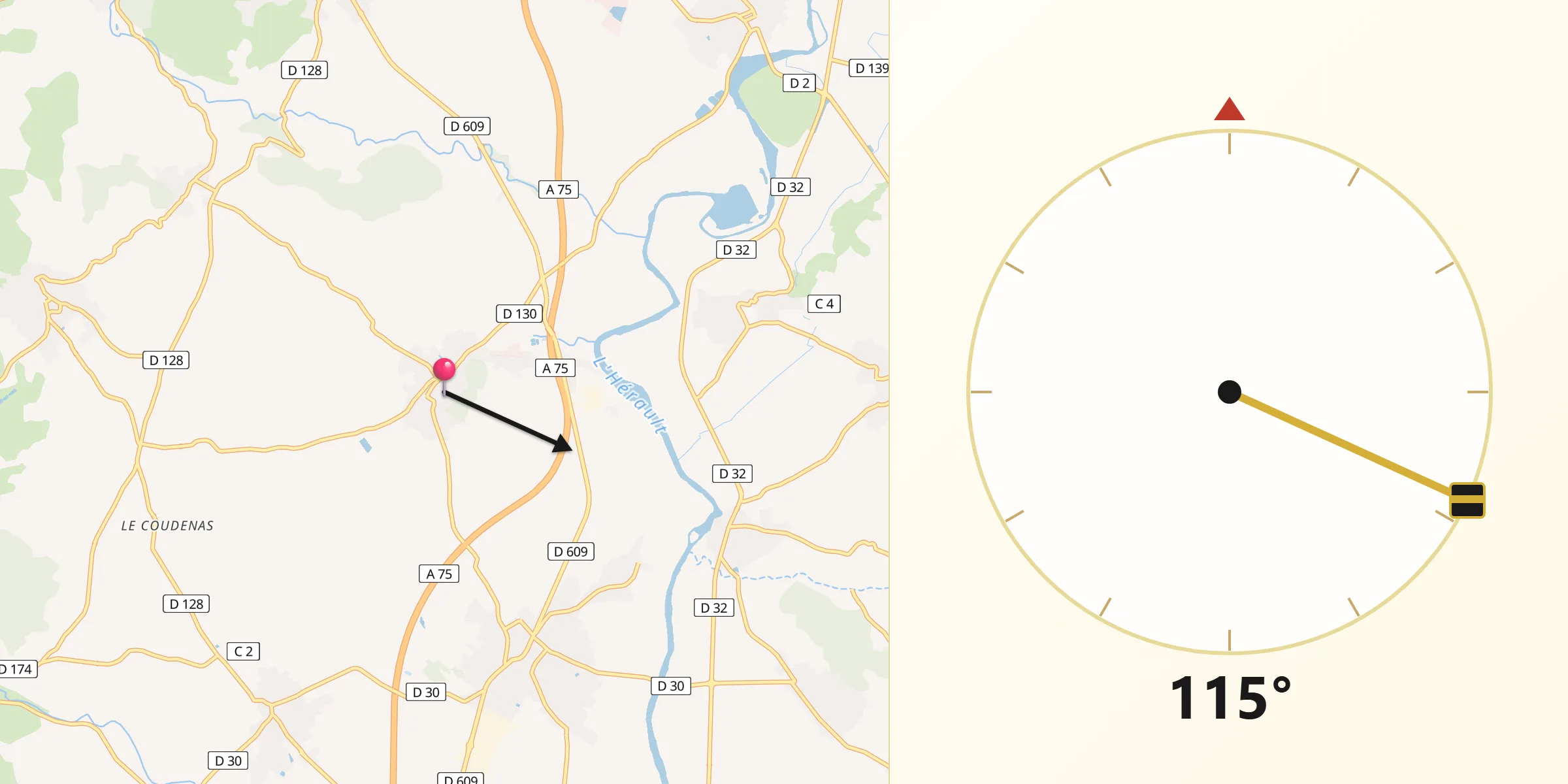 Direction vers la Qibla depuis Aspiran