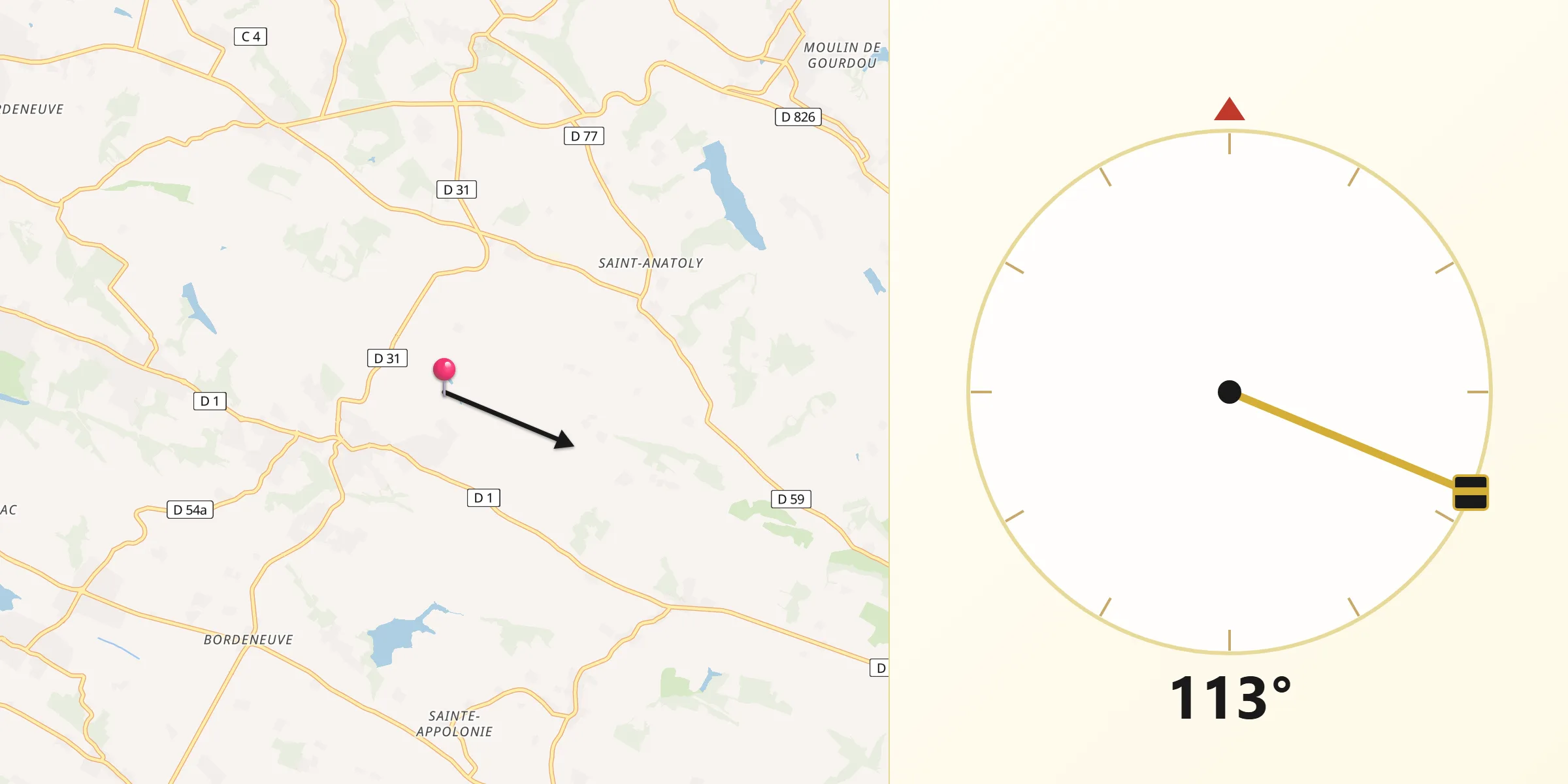 Direction vers la Qibla depuis Lanta