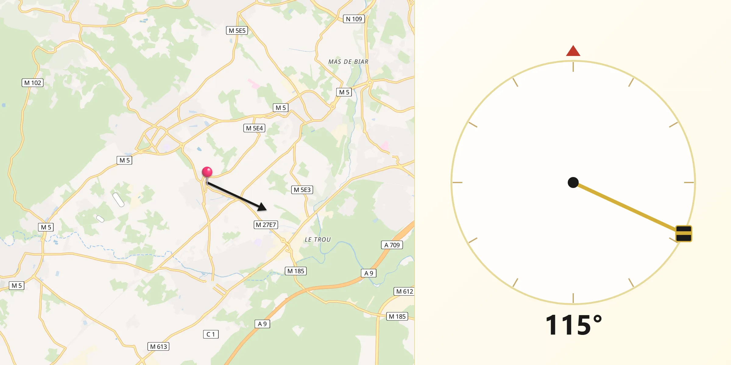 Direction vers la Qibla depuis Saussan