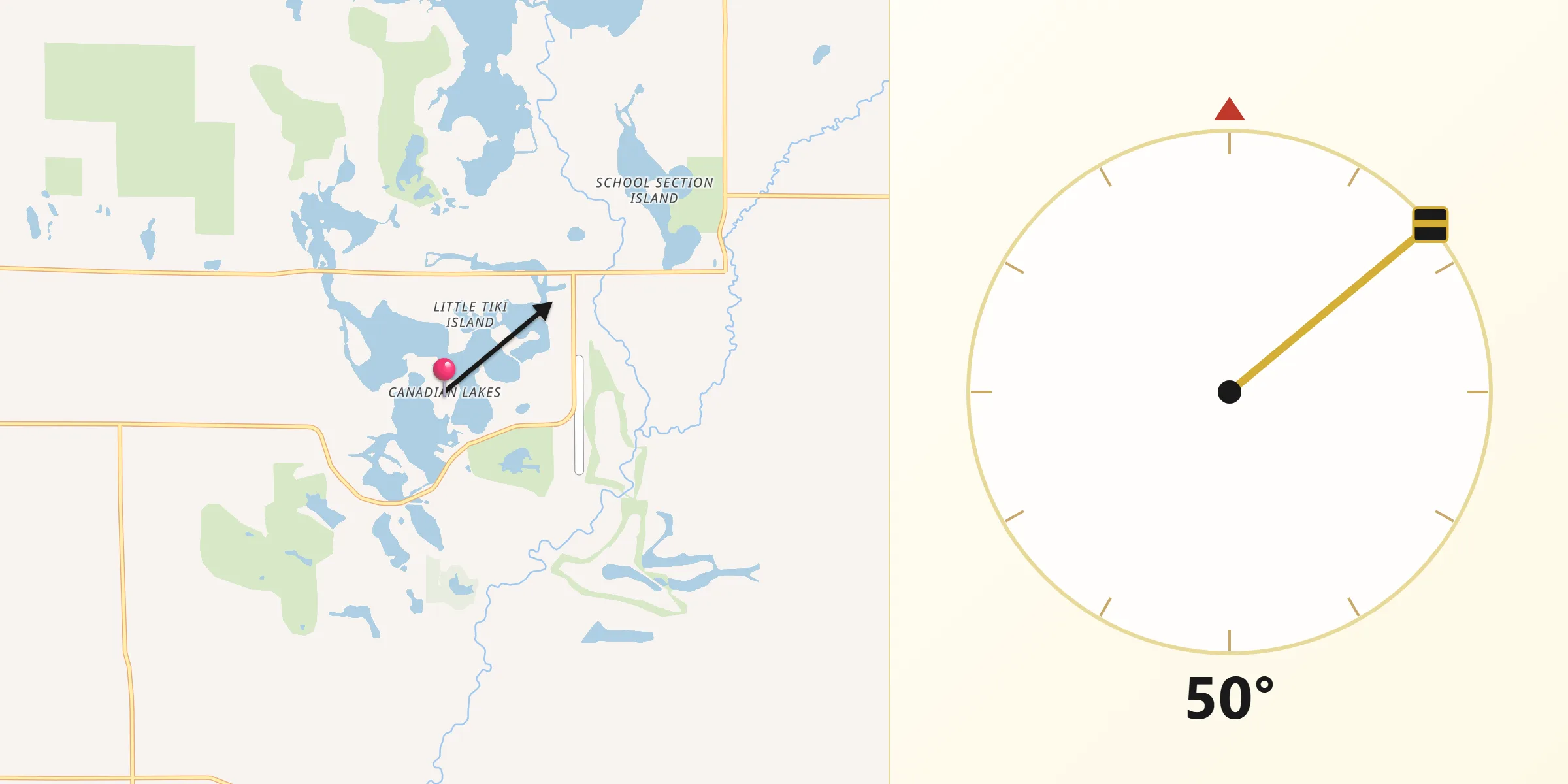 Qibla Direction from Canadian Lakes