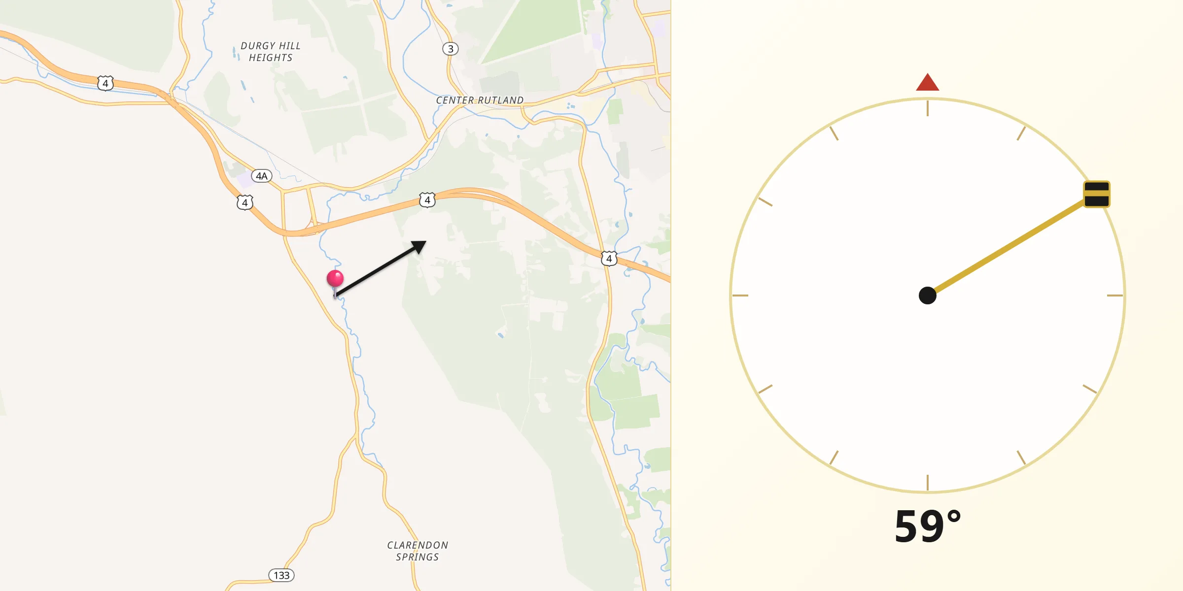 Qibla Direction from Rutland County