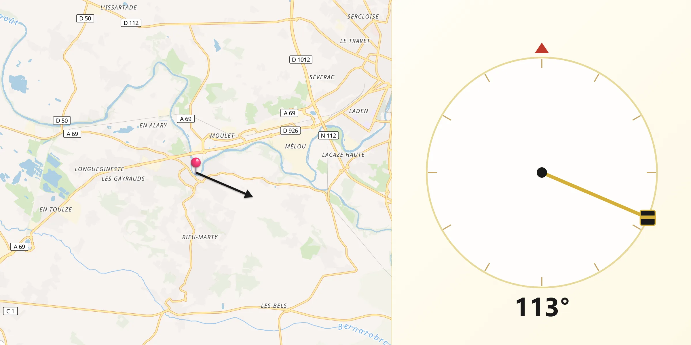 Direction vers la Qibla depuis Saïx