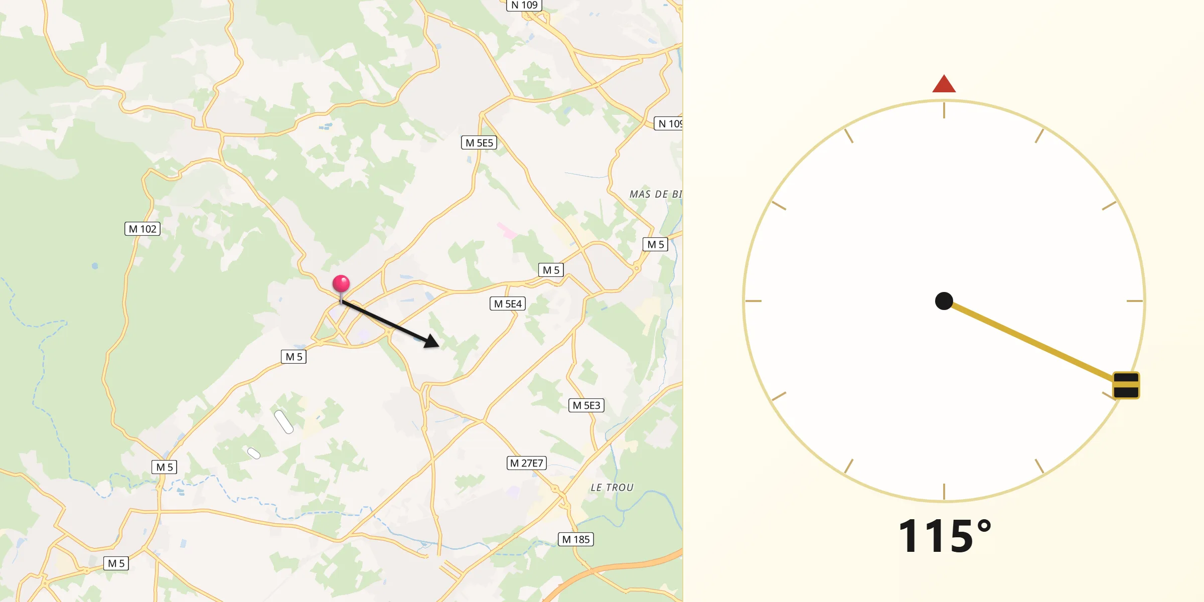 Direction vers la Qibla depuis Pignan
