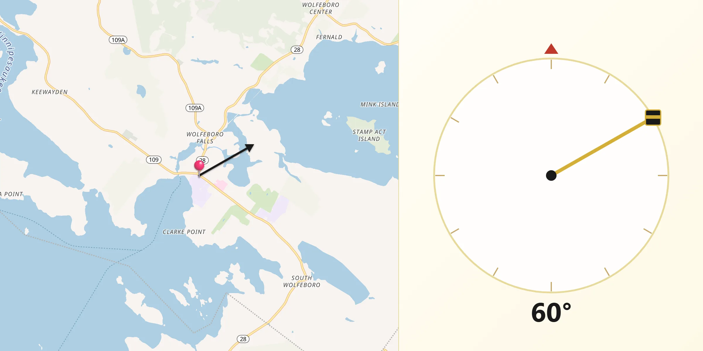 Qibla Direction from Wolfeboro