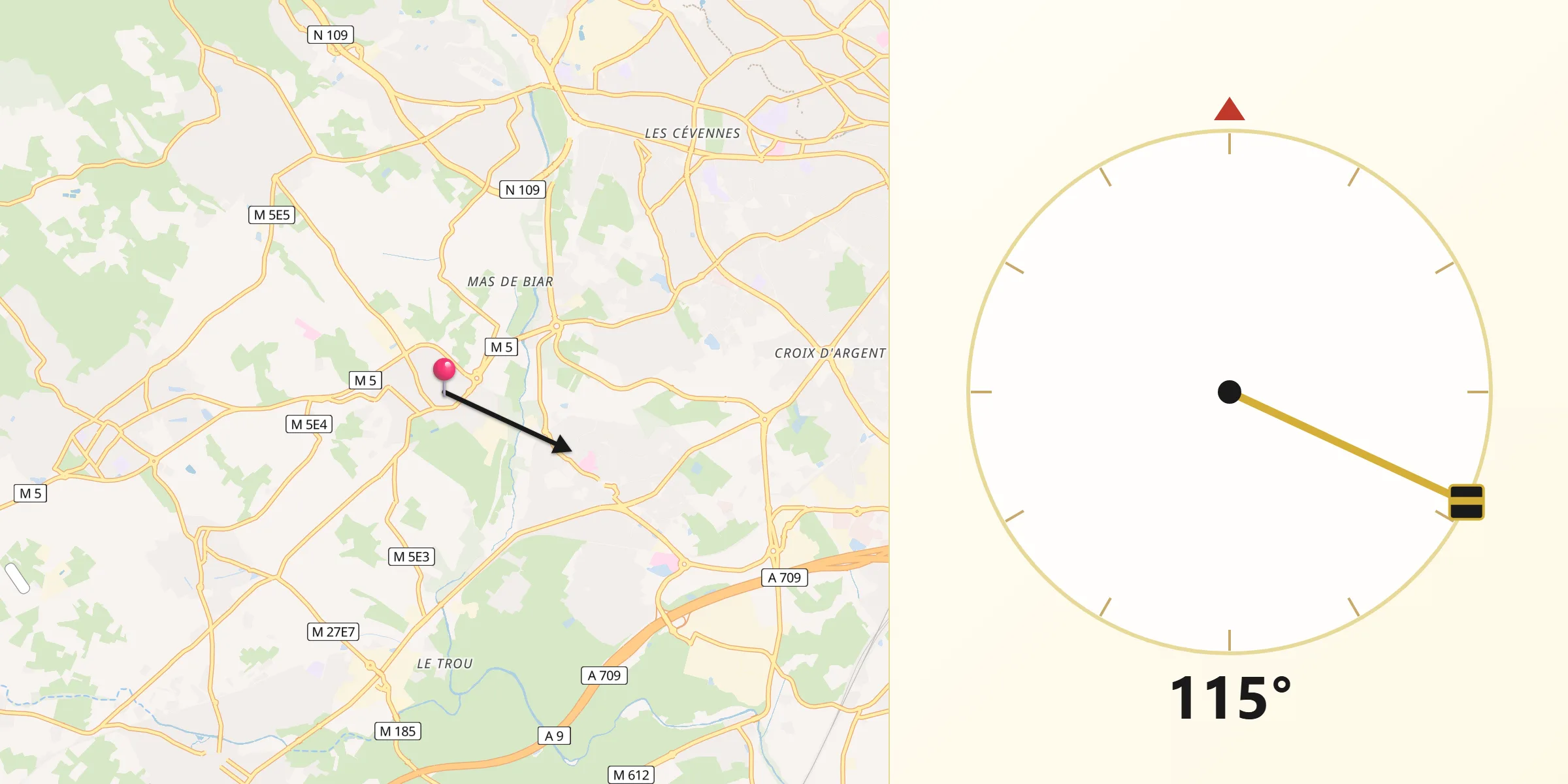 Direction vers la Qibla depuis Lavérune