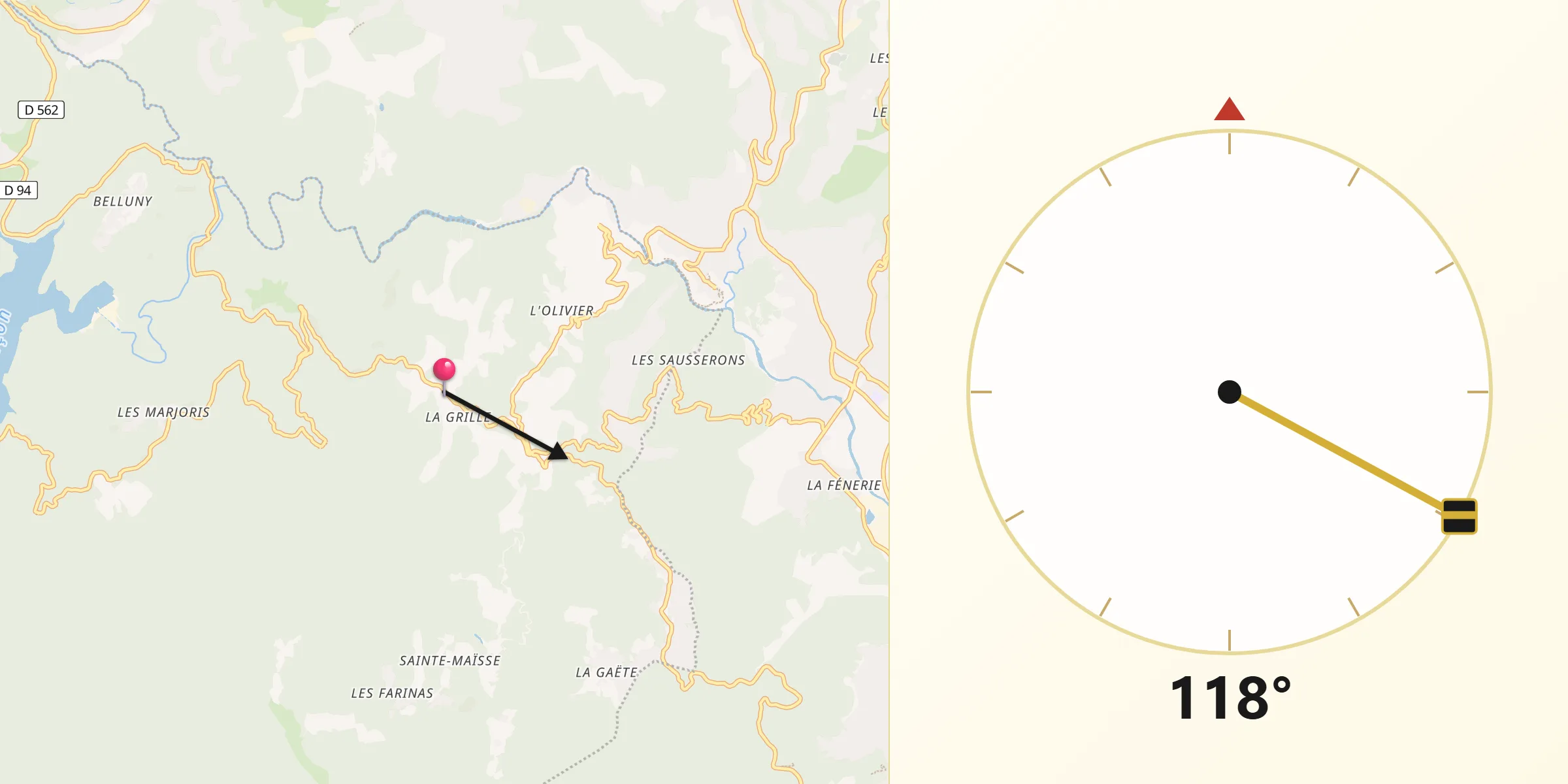 Direction vers la Qibla depuis Tanneron