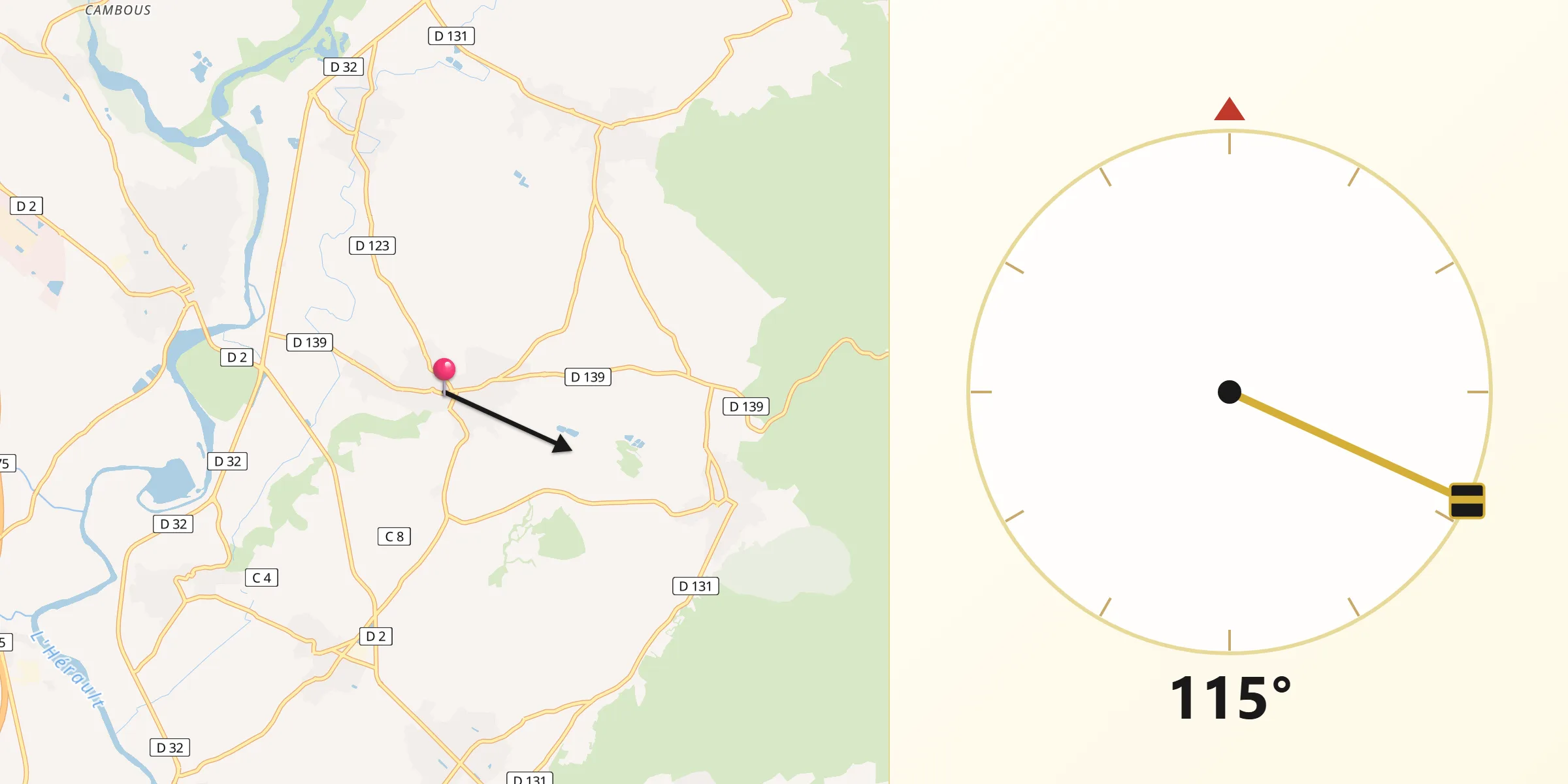 Direction vers la Qibla depuis Le Pouget