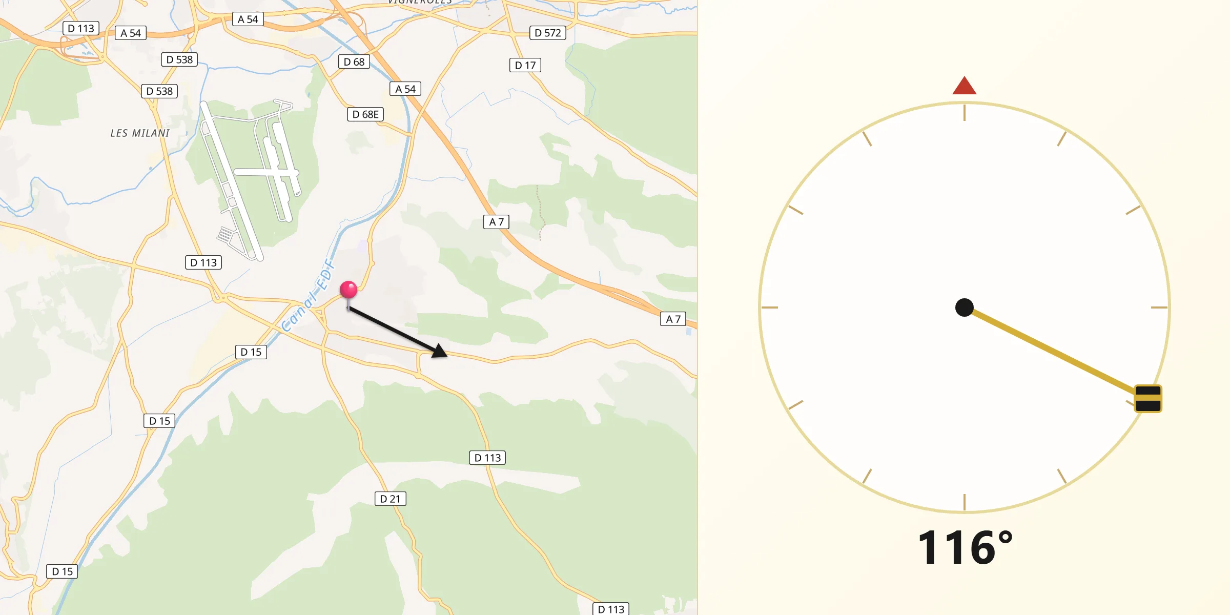 Direction vers la Qibla depuis Lançon-Provence