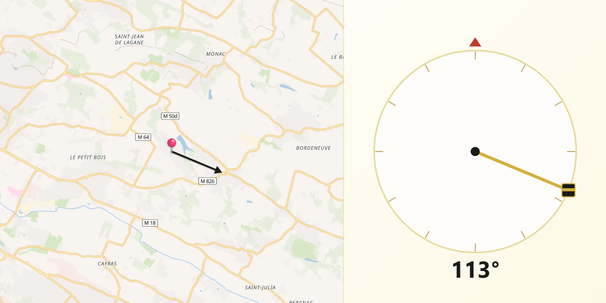 Direction vers la Qibla depuis Flourens