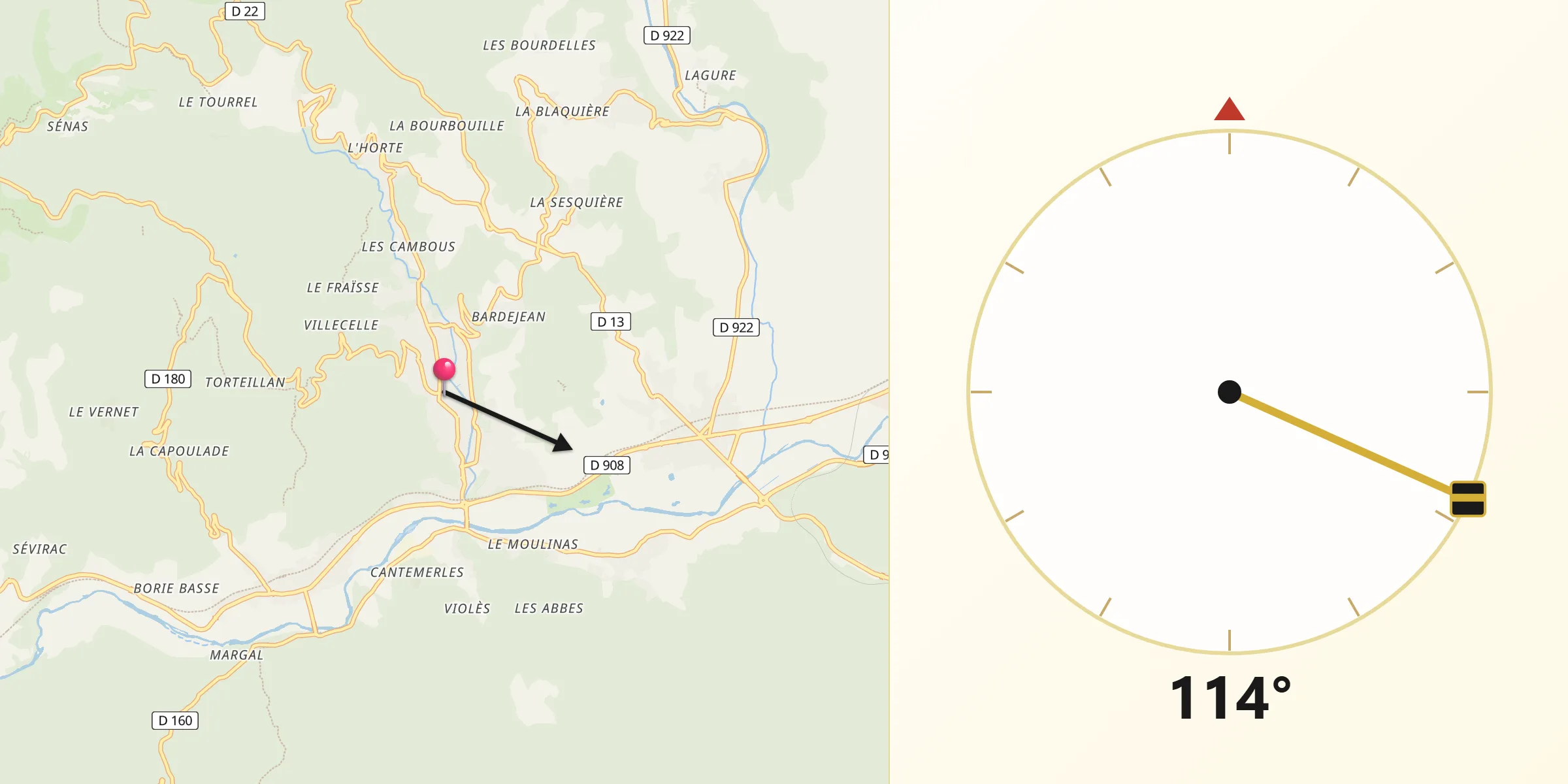 Direction vers la Qibla depuis Lamalou-les-Bains