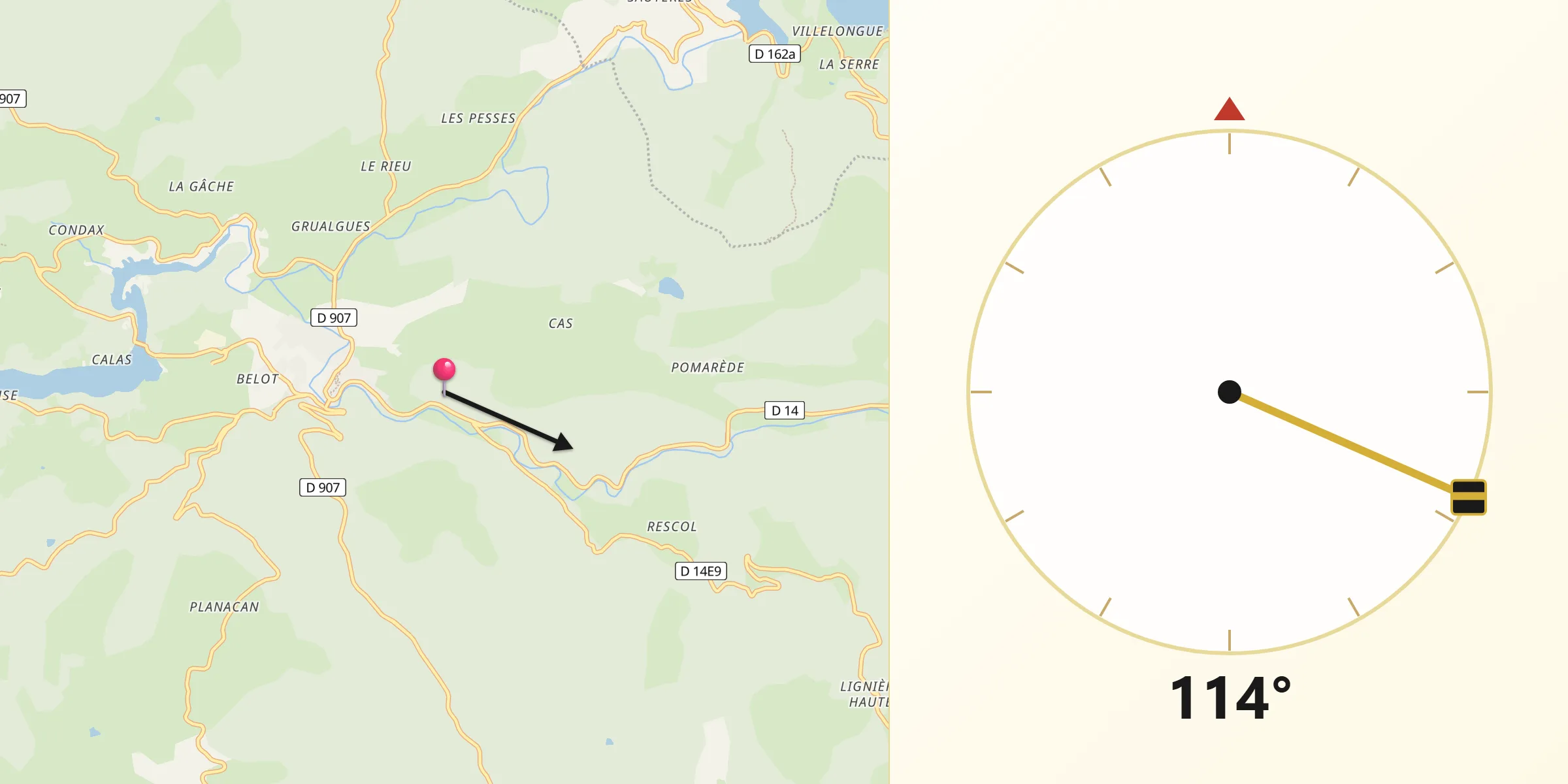 Direction vers la Qibla depuis La Salvetat-sur-Agout