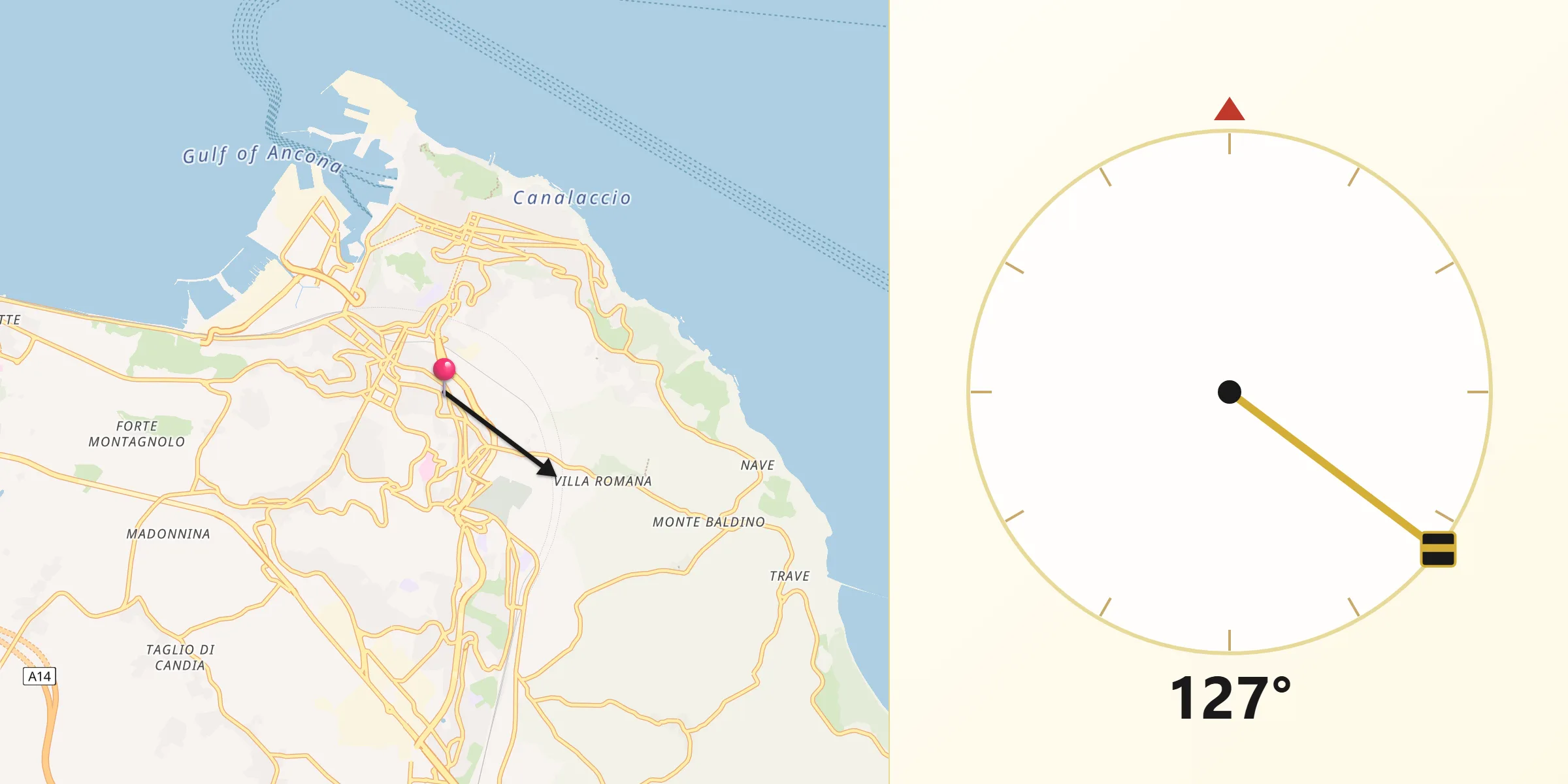 Direzione della Qibla da Le Grazie di Ancona