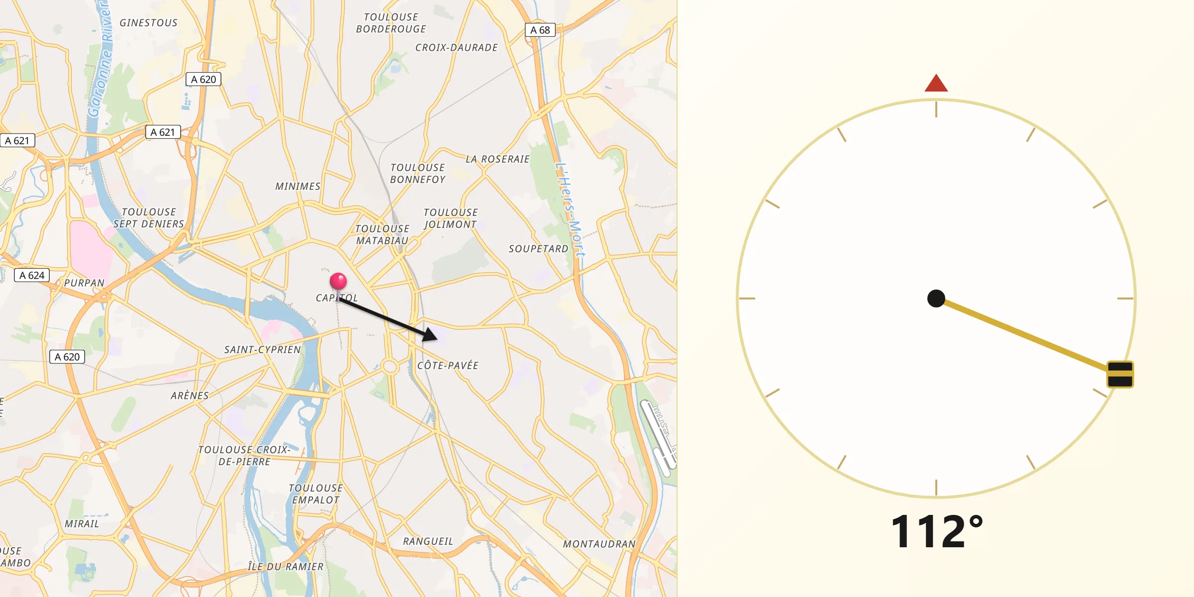 Qibla Richting vanaf Toulouse