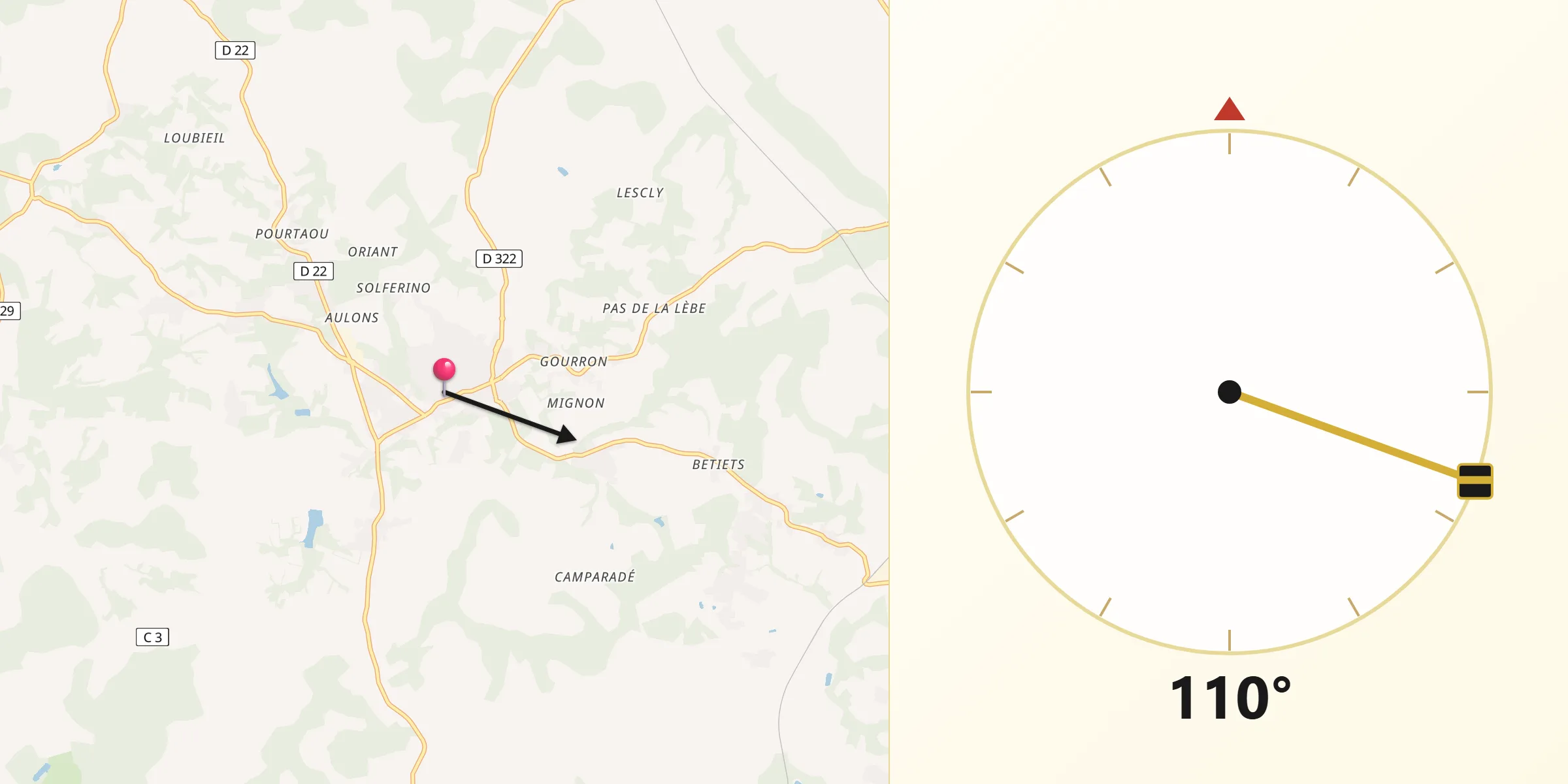 Direction vers la Qibla depuis Pouillon