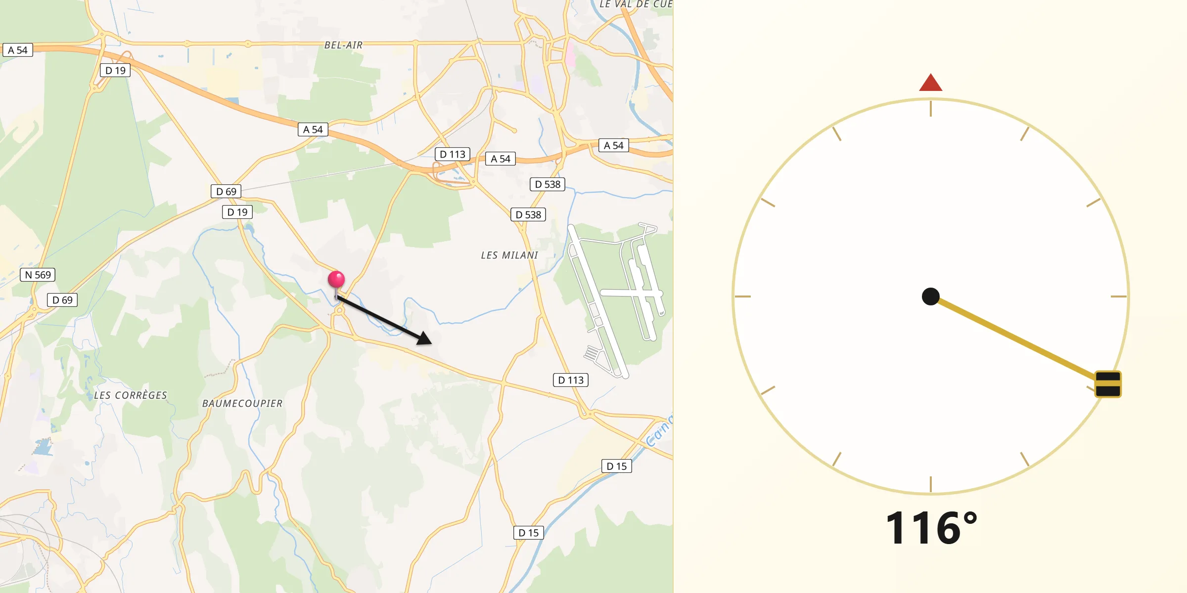 Direction vers la Qibla depuis Grans