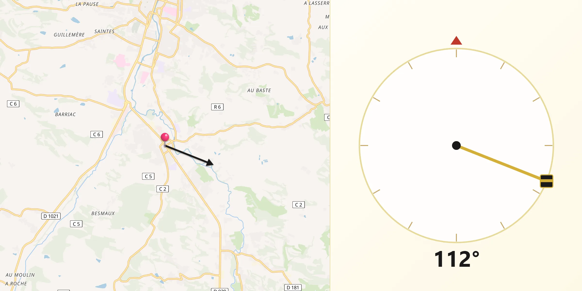 Direction vers la Qibla depuis Pavie