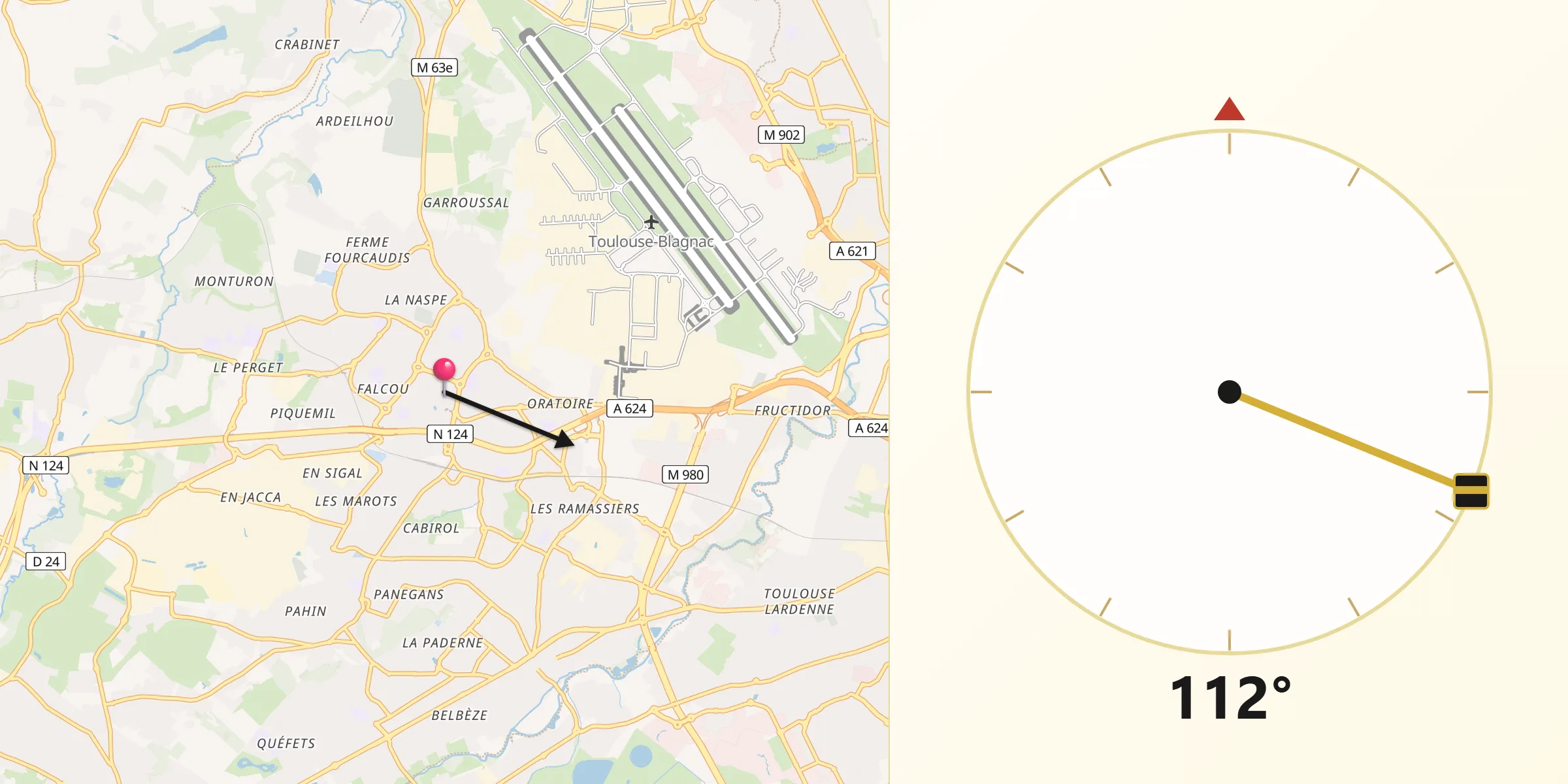 Direction vers la Qibla depuis Colomiers